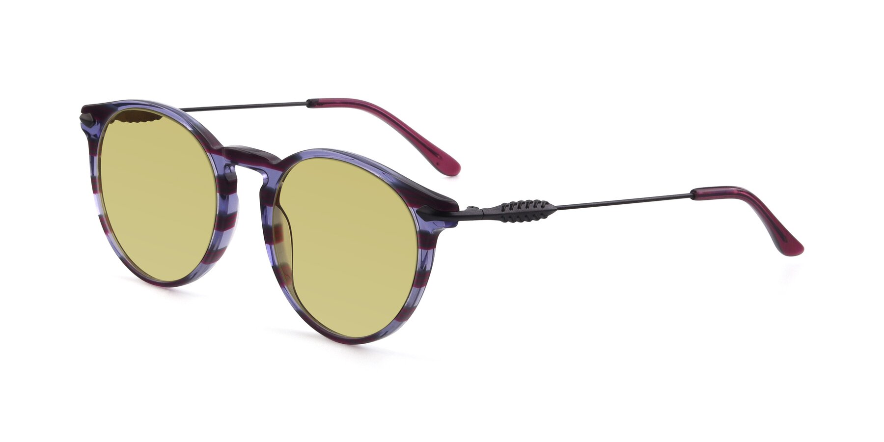 Angle of 17660 in Stripe Purple with Medium Champagne Tinted Lenses