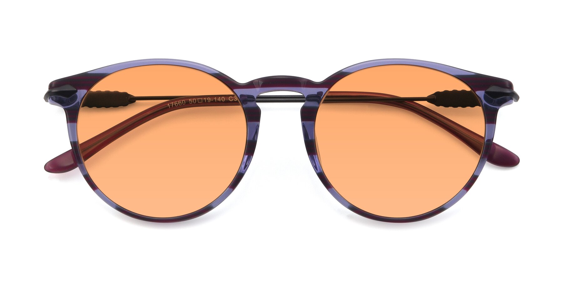 Folded Front of 17660 in Stripe Purple with Medium Orange Tinted Lenses