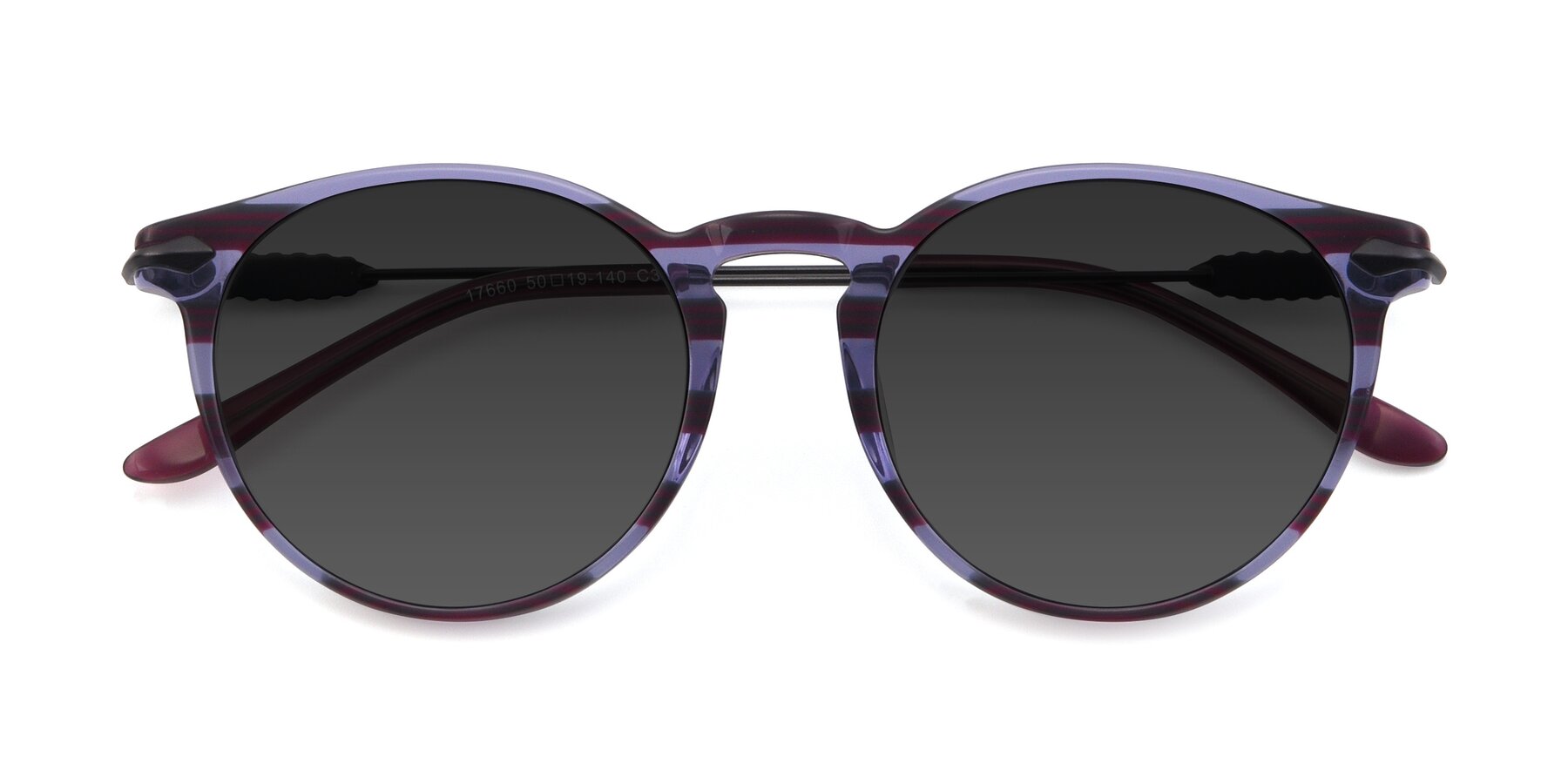 Folded Front of 17660 in Stripe Purple with Gray Tinted Lenses