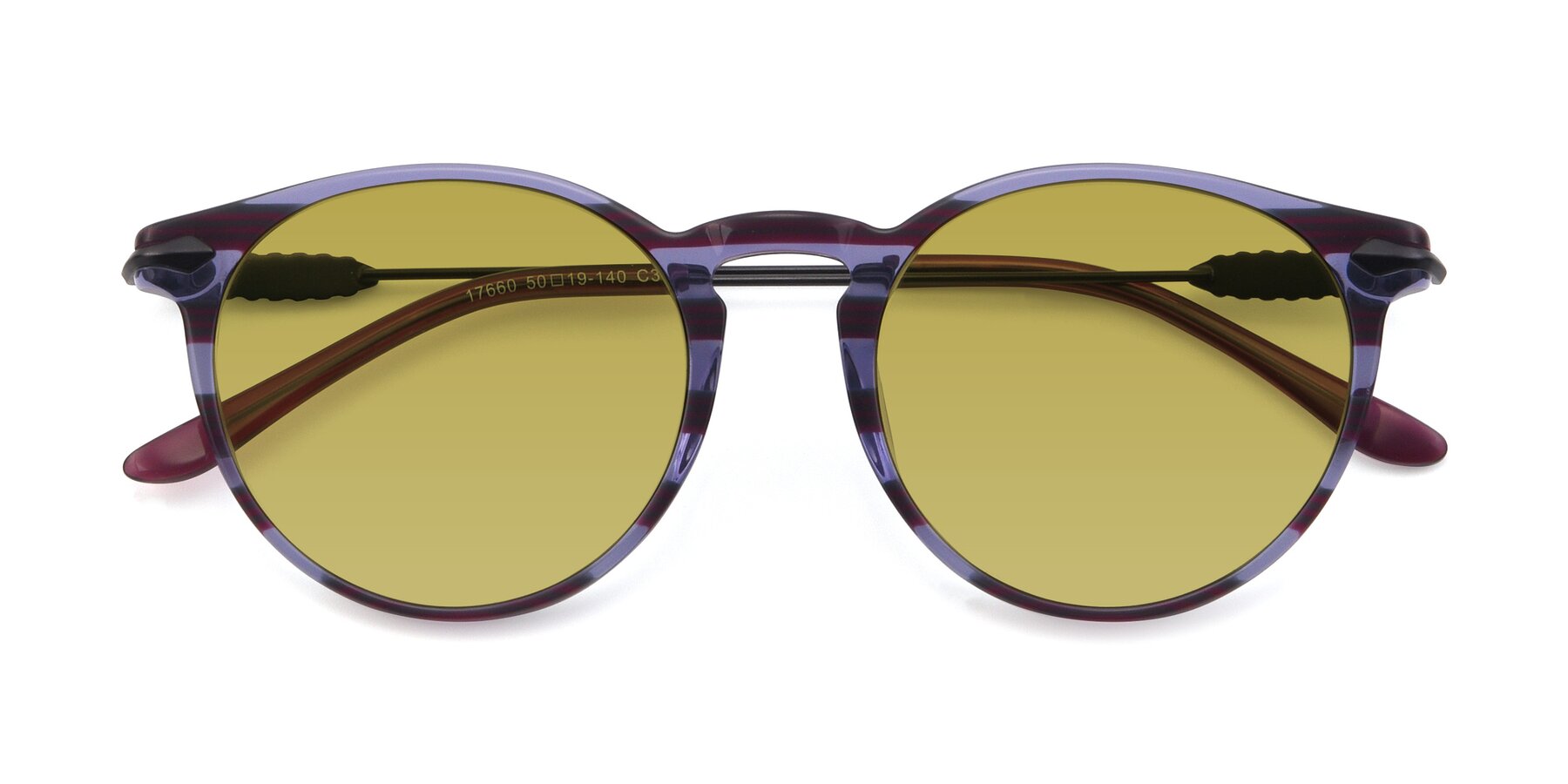 Folded Front of 17660 in Stripe Purple with Champagne Tinted Lenses