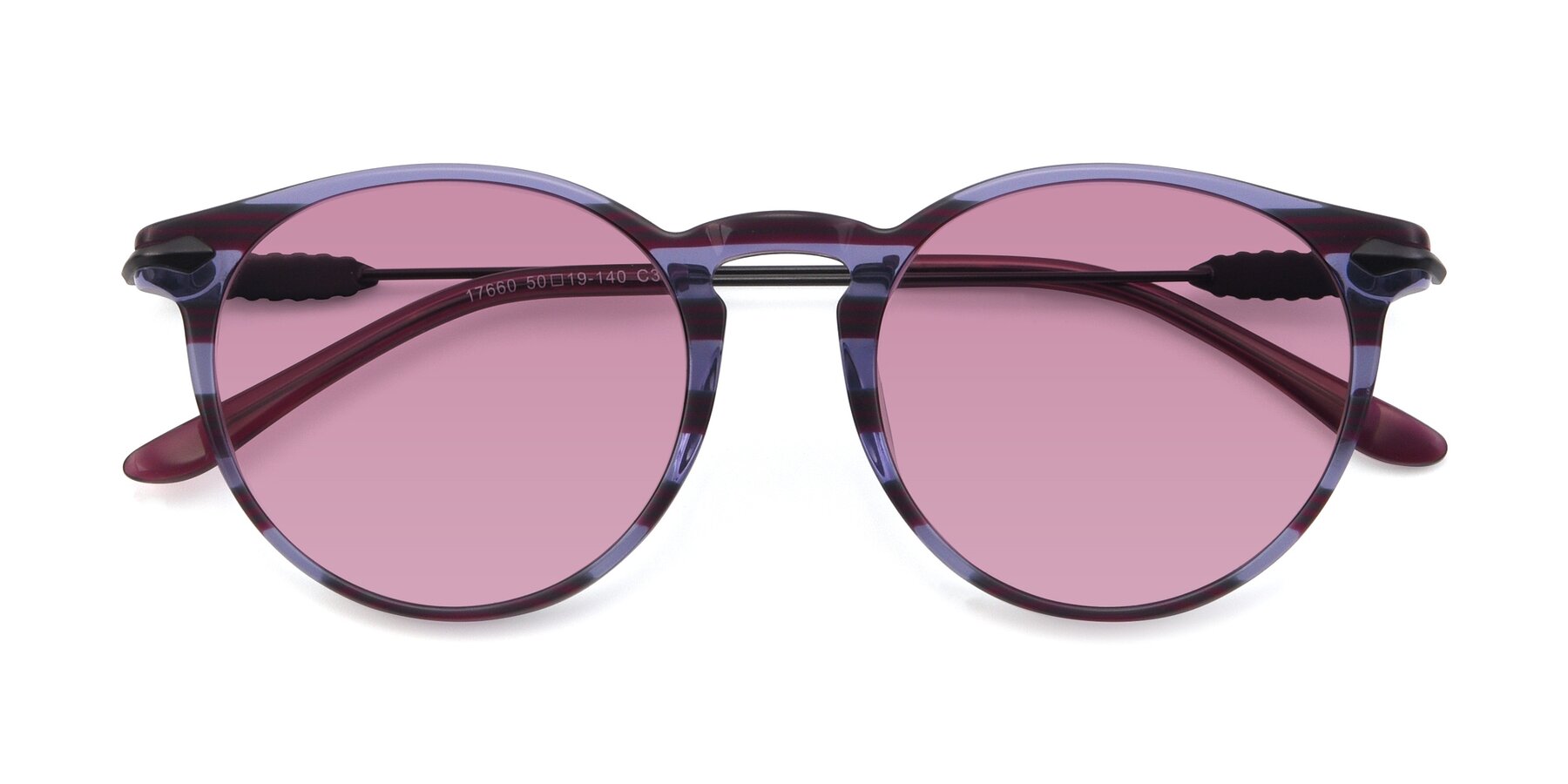 Folded Front of 17660 in Stripe Purple with Medium Wine Tinted Lenses