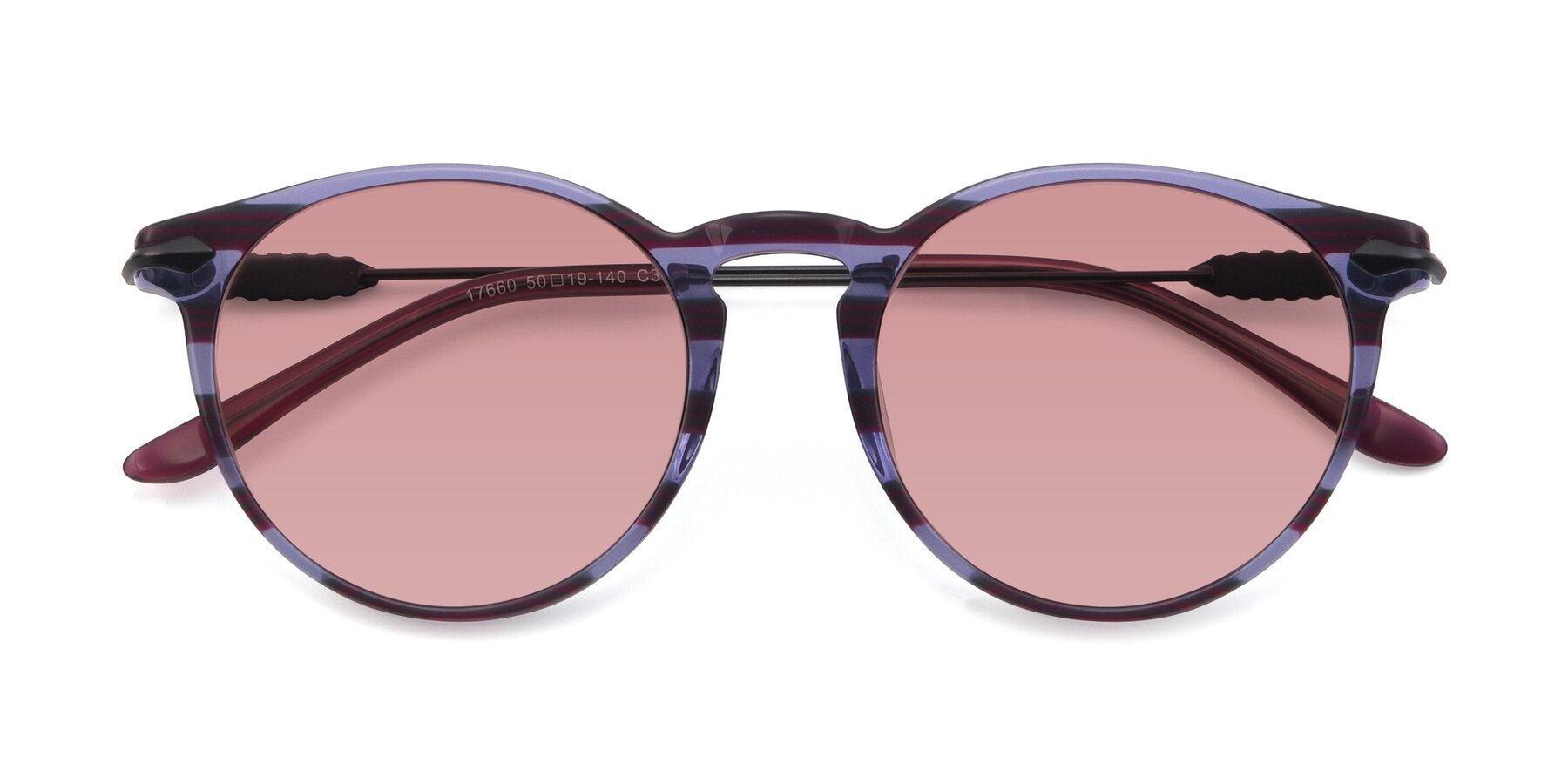 Folded Front of 17660 in Stripe Purple with Medium Garnet Tinted Lenses