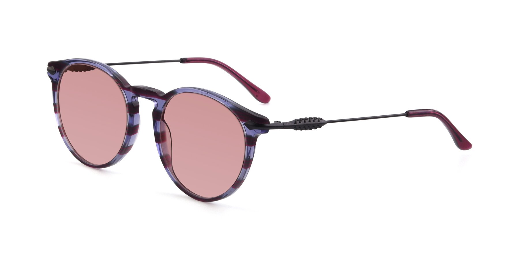 Angle of 17660 in Stripe Purple with Medium Garnet Tinted Lenses