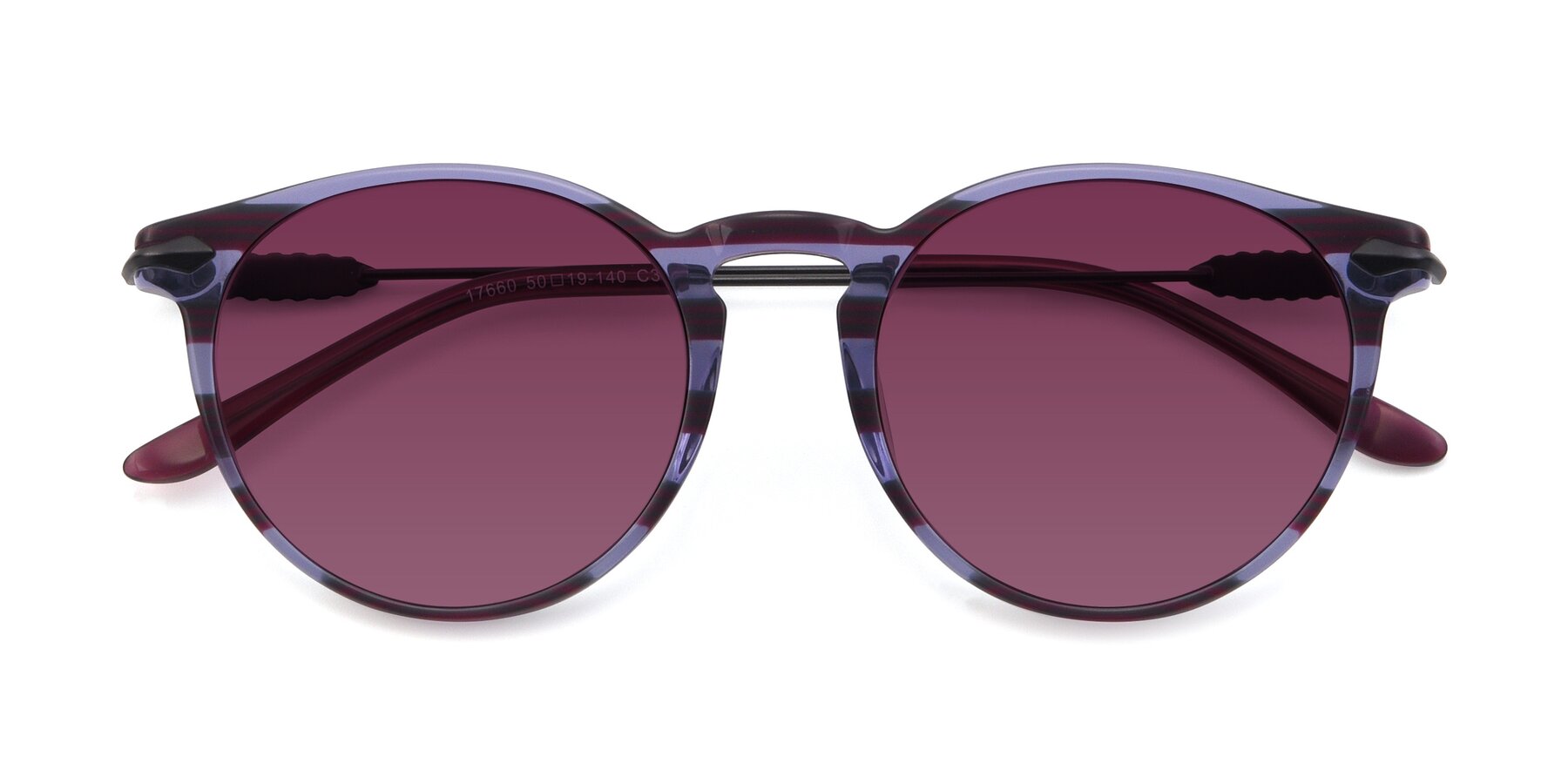 Folded Front of 17660 in Stripe Purple with Wine Tinted Lenses