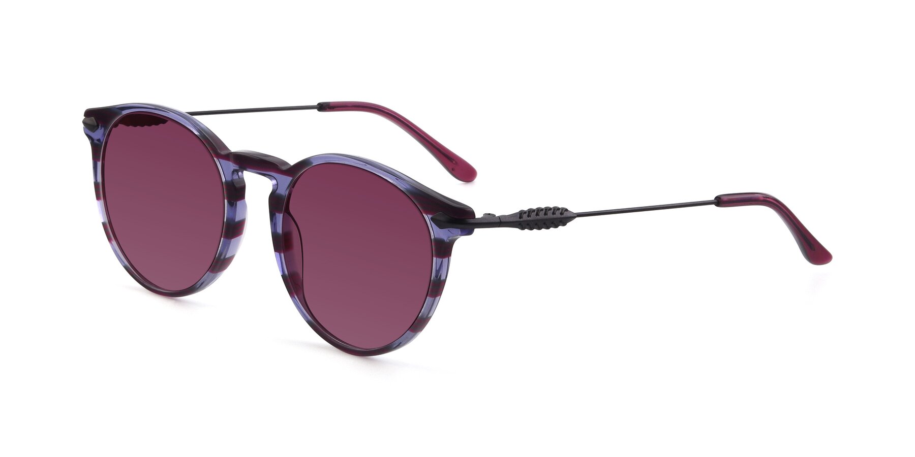 Angle of 17660 in Stripe Purple with Wine Tinted Lenses