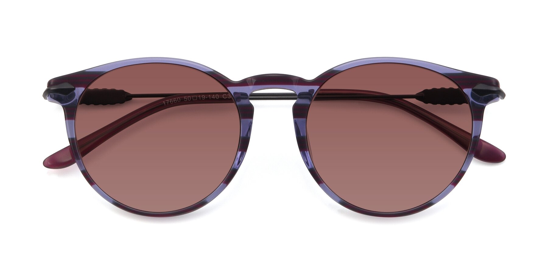 Folded Front of 17660 in Stripe Purple with Garnet Tinted Lenses