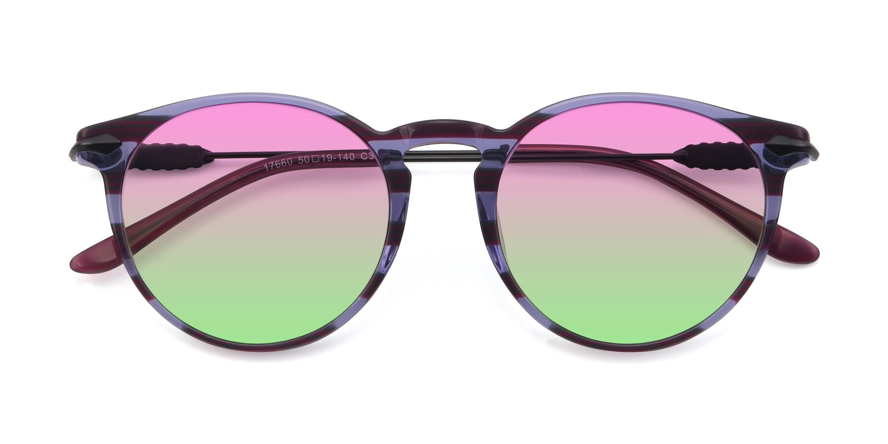 Folded Front of 17660 in Stripe Purple with Pink / Green Gradient Lenses
