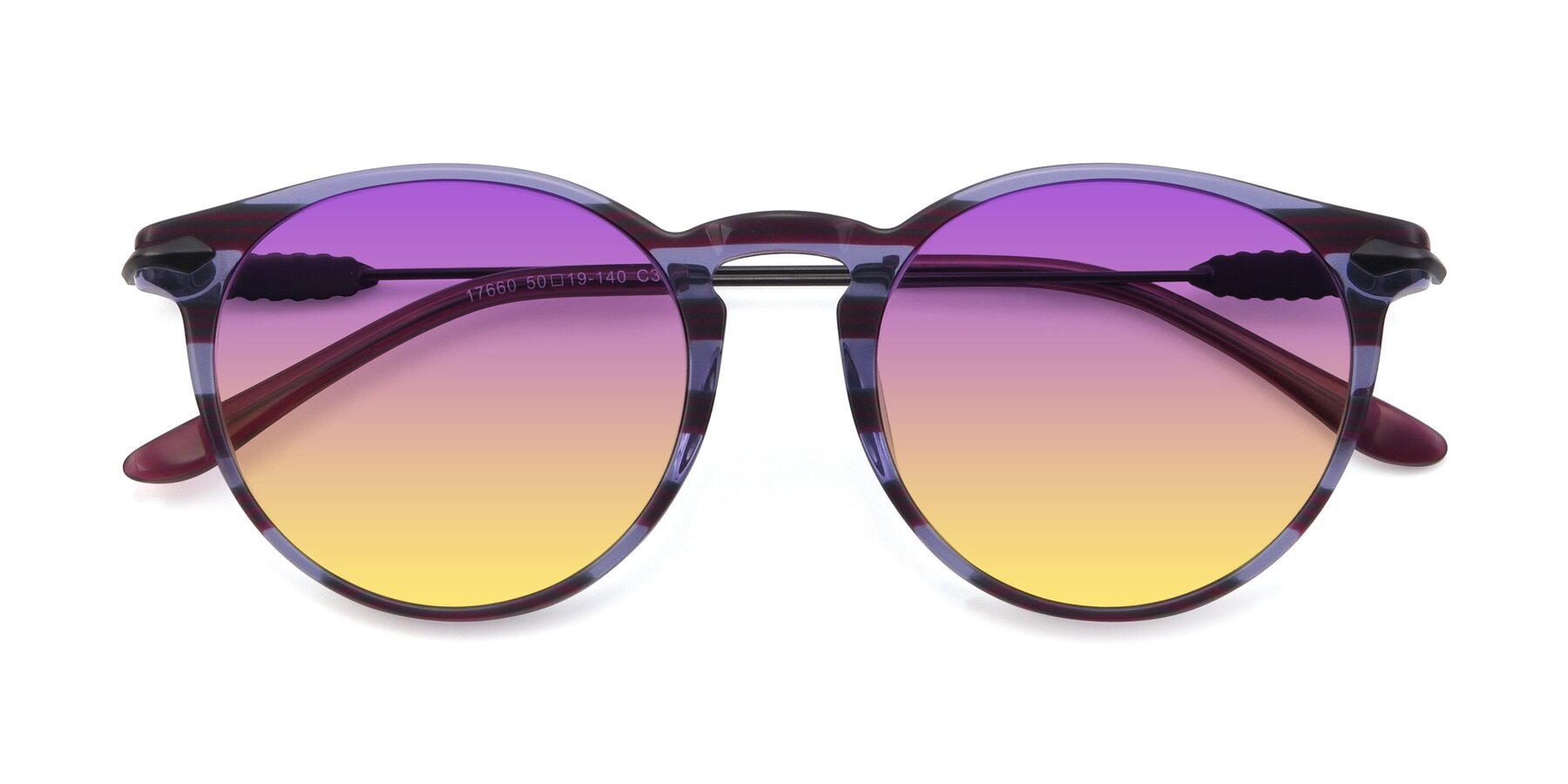 Folded Front of 17660 in Stripe Purple with Purple / Yellow Gradient Lenses