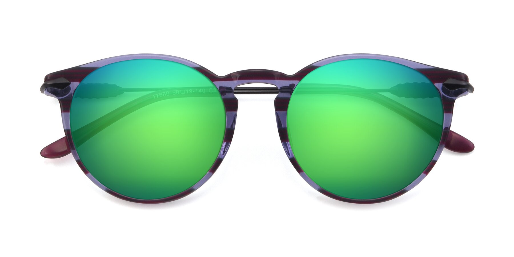 Folded Front of 17660 in Stripe Purple with Green Mirrored Lenses