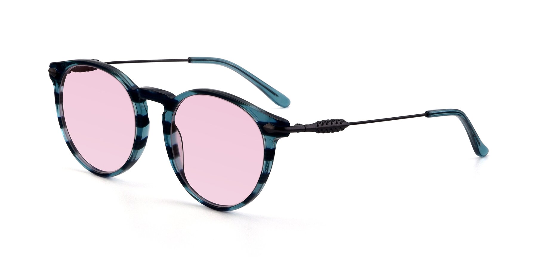 Angle of 17660 in Stripe Blue with Light Pink Tinted Lenses