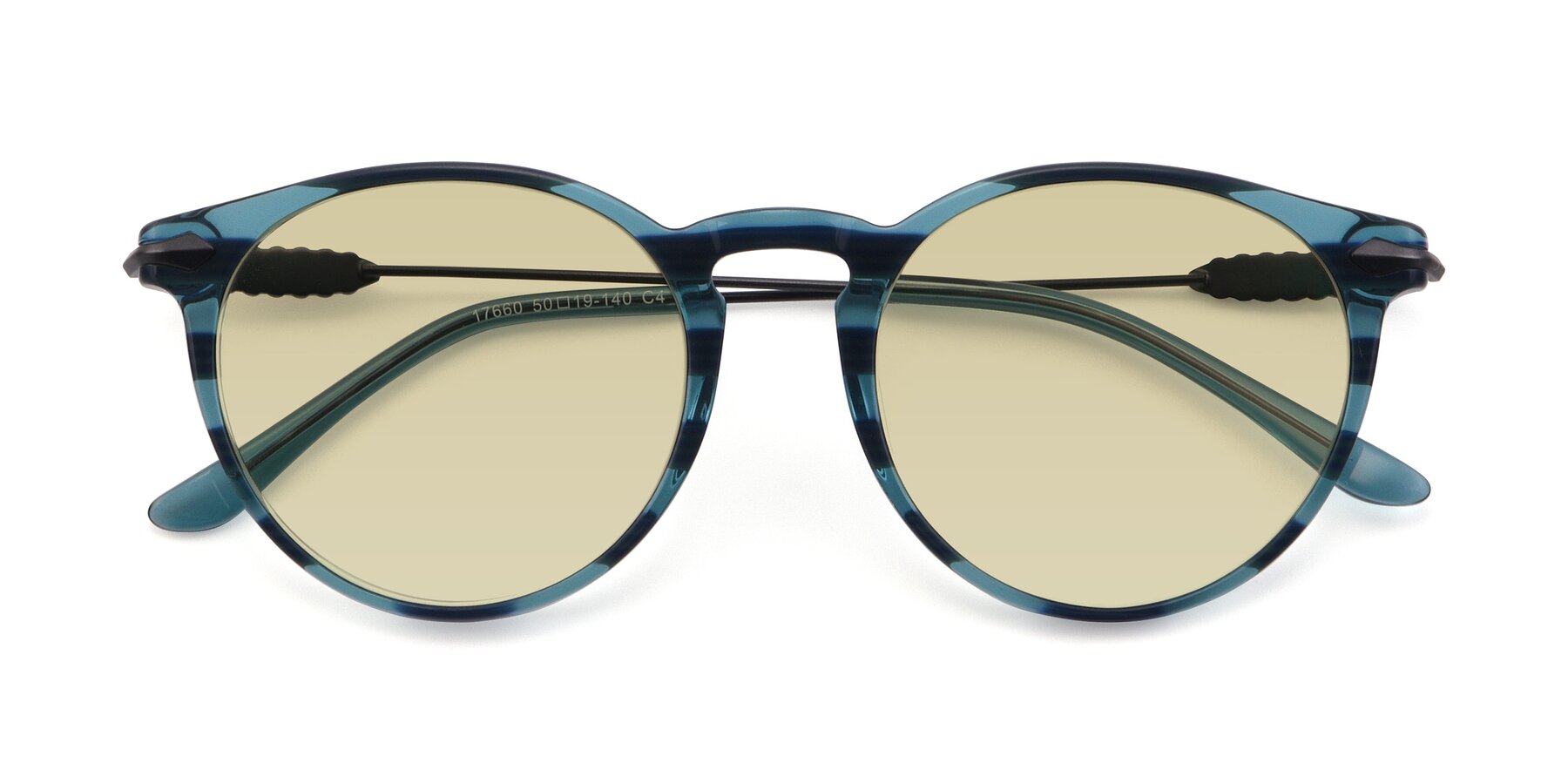 Folded Front of 17660 in Stripe Blue with Light Champagne Tinted Lenses