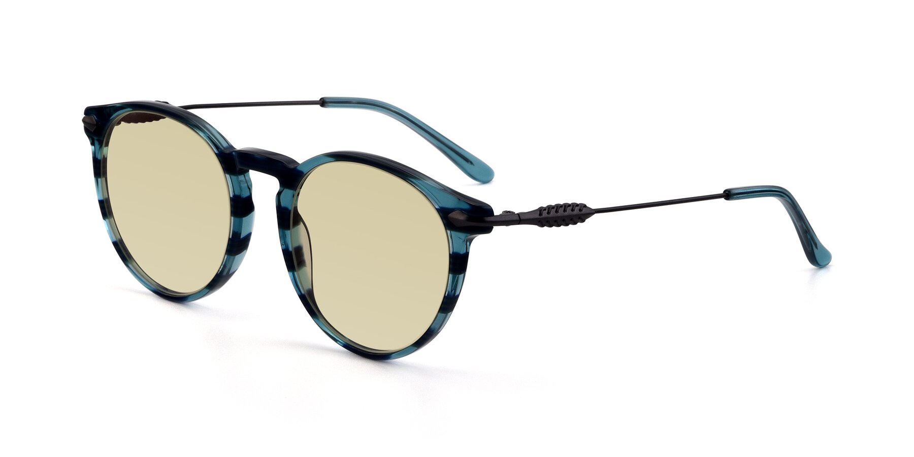 Angle of 17660 in Stripe Blue with Light Champagne Tinted Lenses