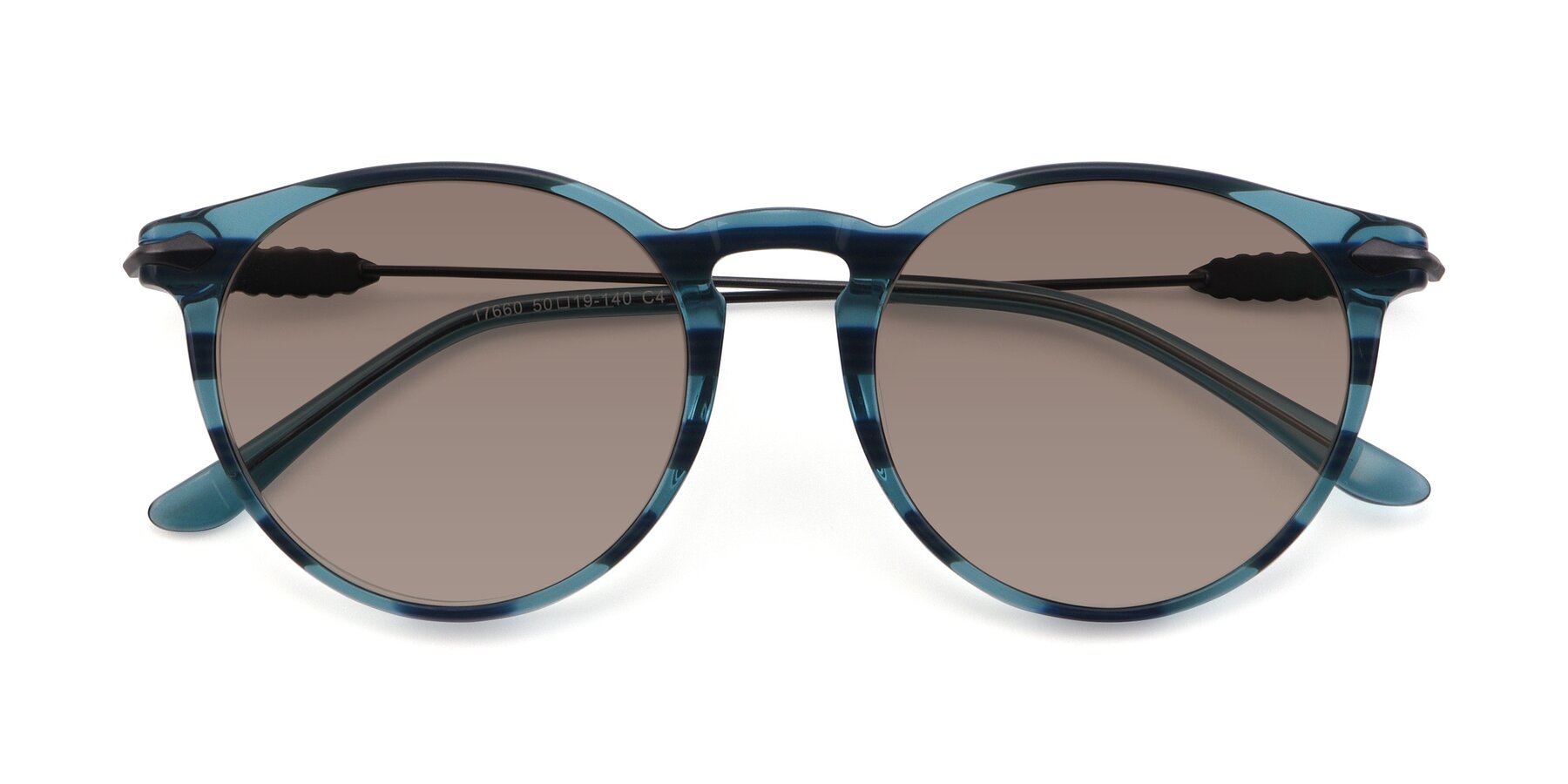 Folded Front of 17660 in Stripe Blue with Medium Brown Tinted Lenses
