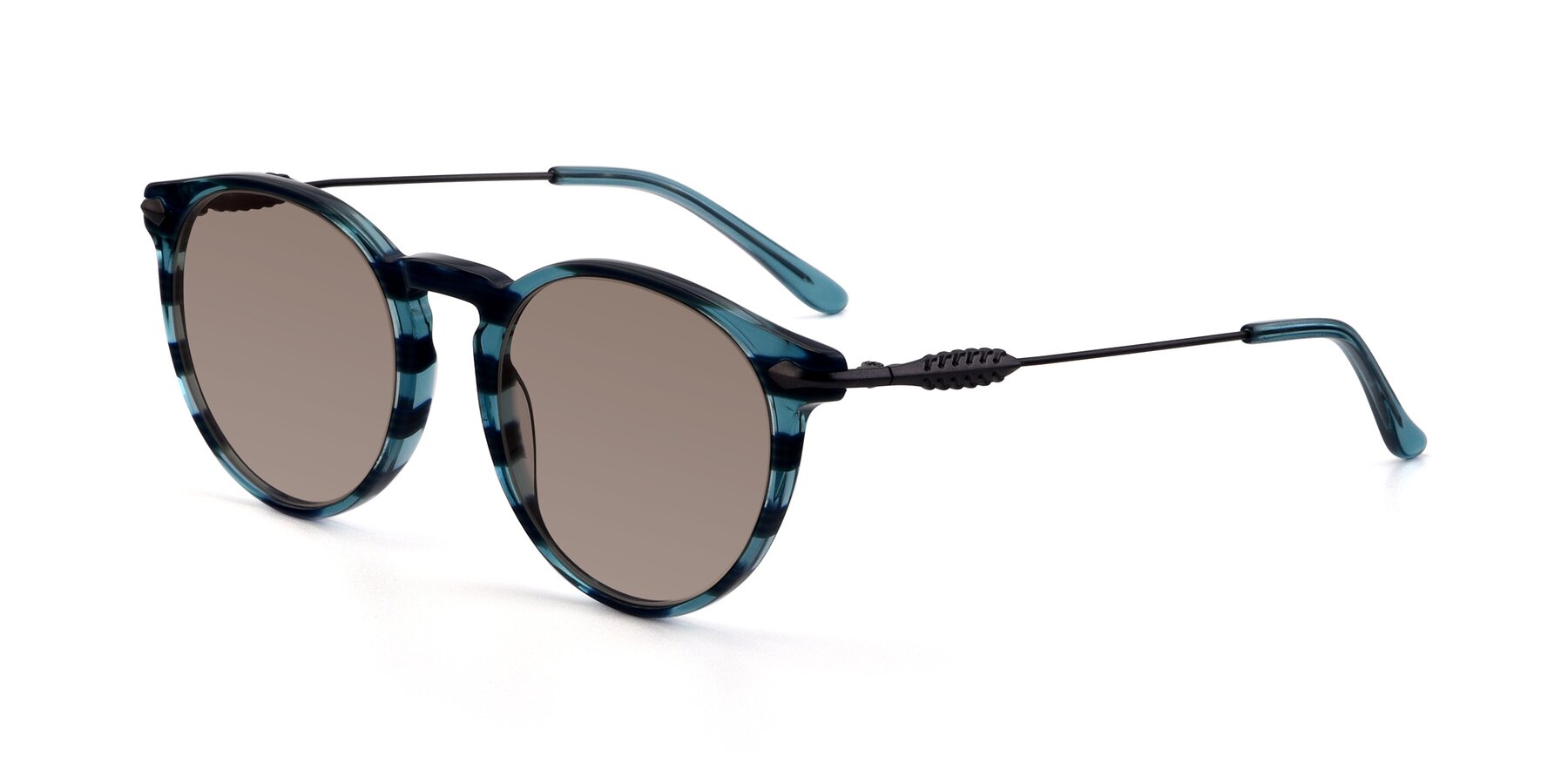 Angle of 17660 in Stripe Blue with Medium Brown Tinted Lenses