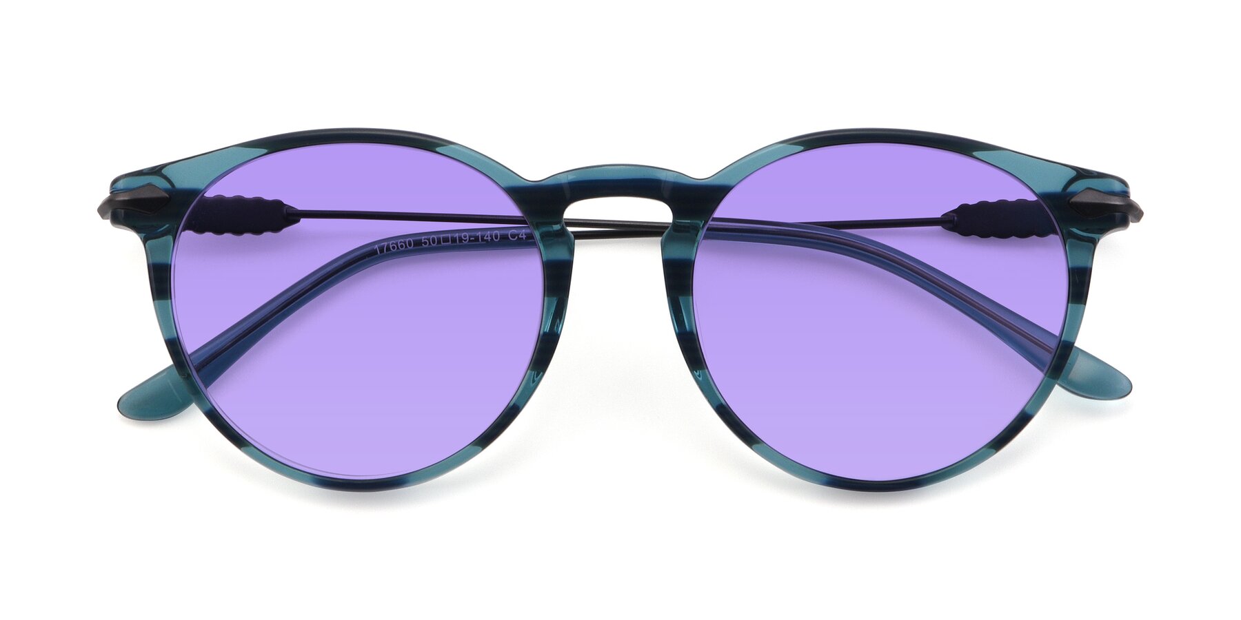 Folded Front of 17660 in Stripe Blue with Medium Purple Tinted Lenses