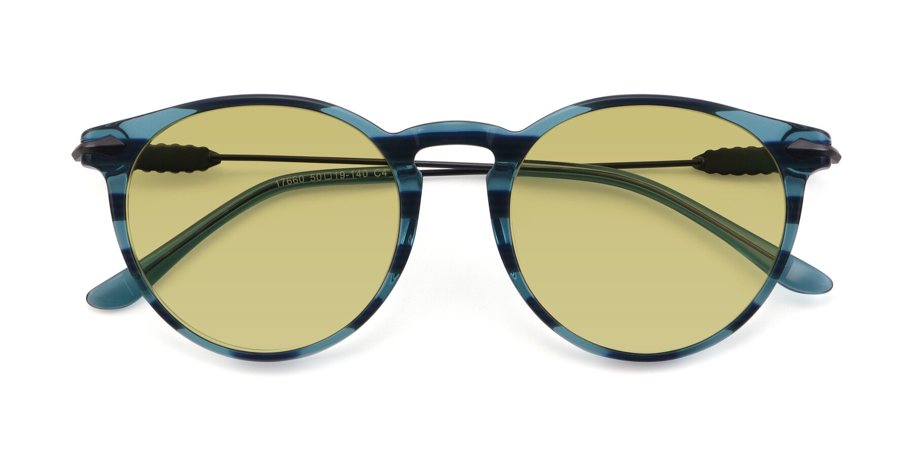 Folded Front of 17660 in Stripe Blue with Medium Champagne Tinted Lenses