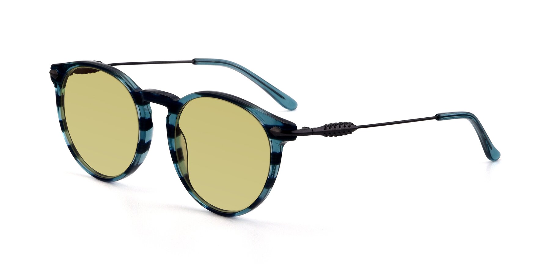 Angle of 17660 in Stripe Blue with Medium Champagne Tinted Lenses