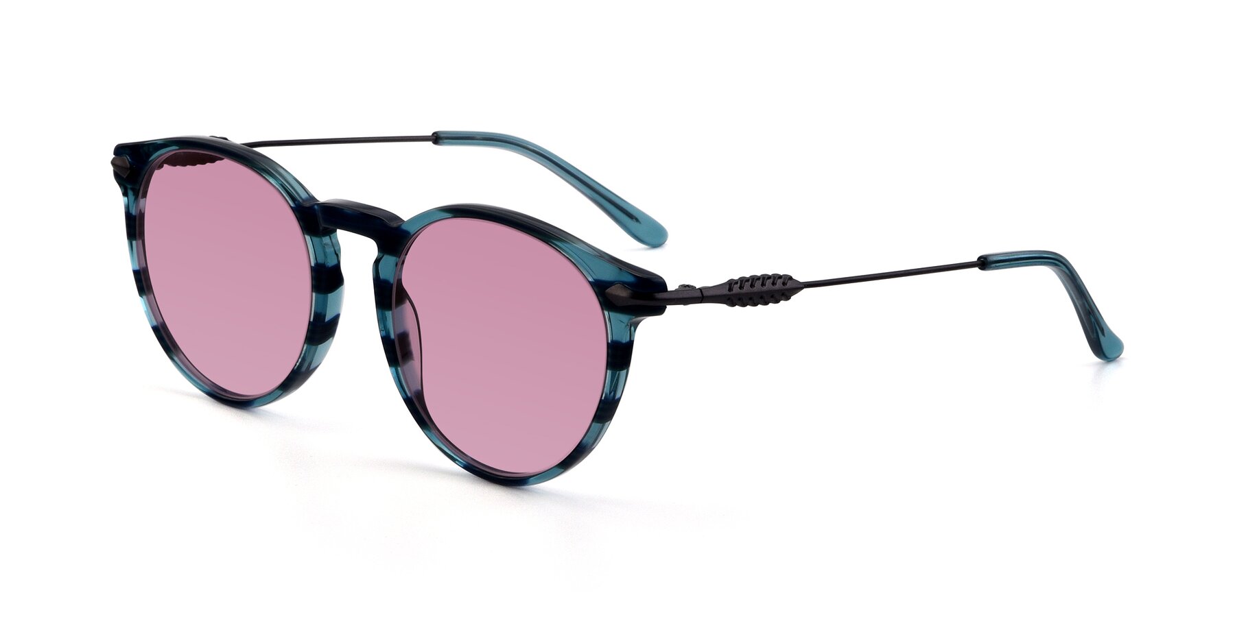 Angle of 17660 in Stripe Blue with Medium Wine Tinted Lenses