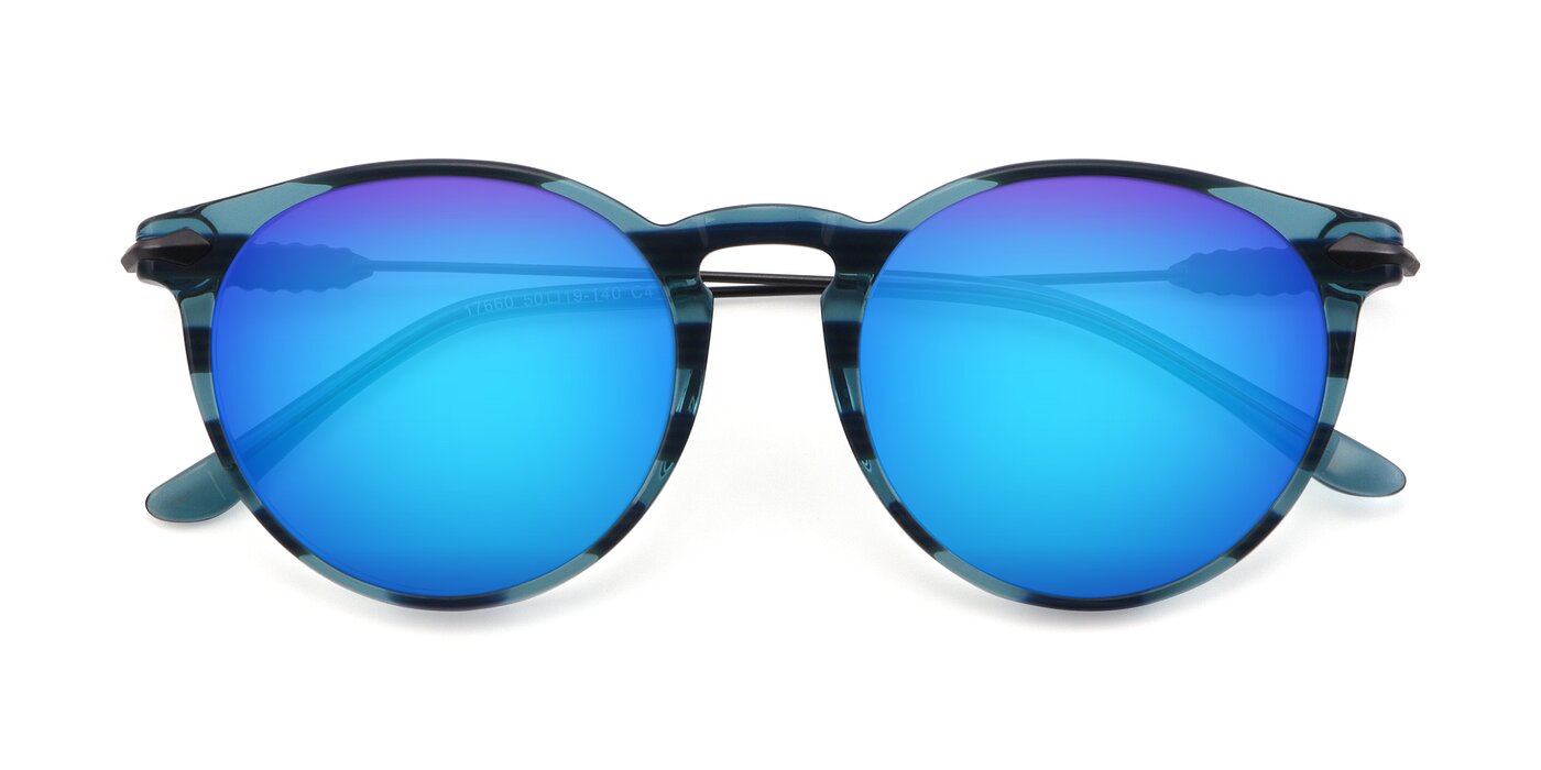 17660 - Stripe Blue Flash Mirrored Sunglasses