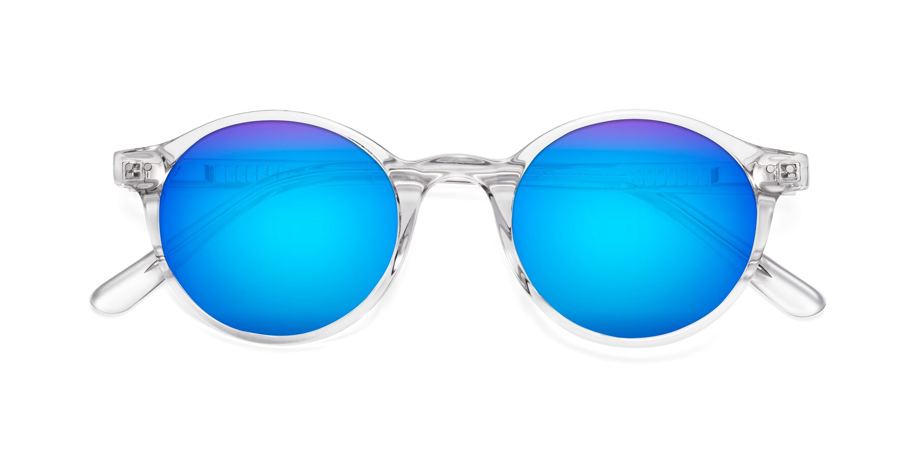 Folded Front of Jardi in Clear with Blue Mirrored Lenses