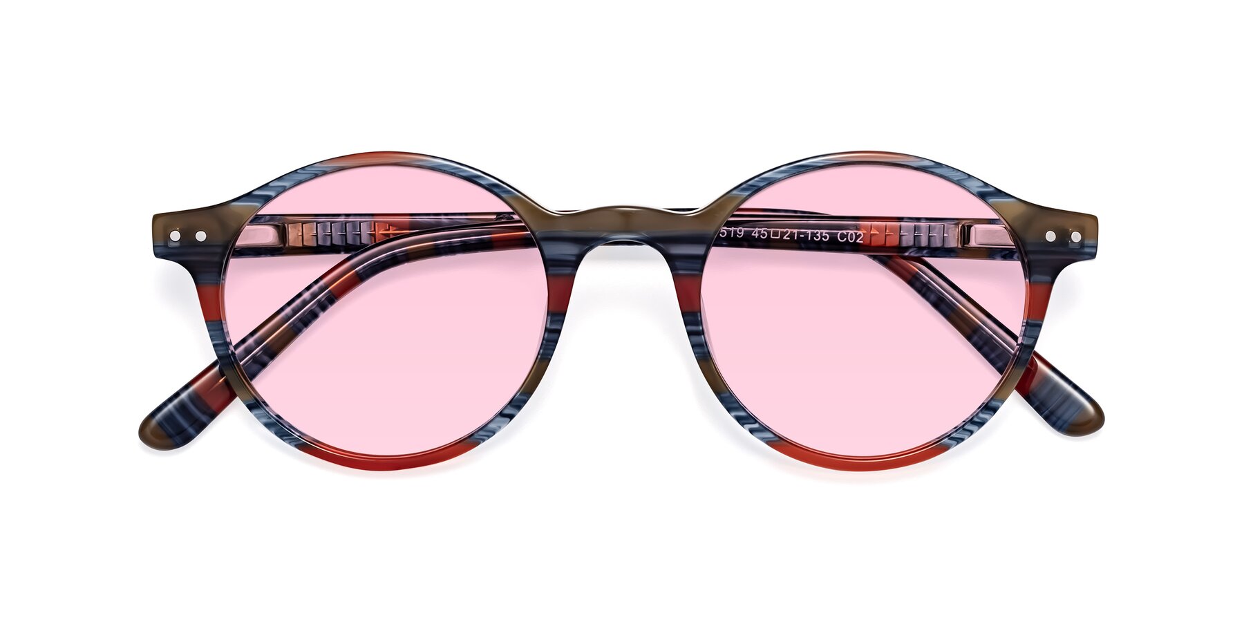Folded Front of Jardi in Stripe Blue Red with Light Pink Tinted Lenses
