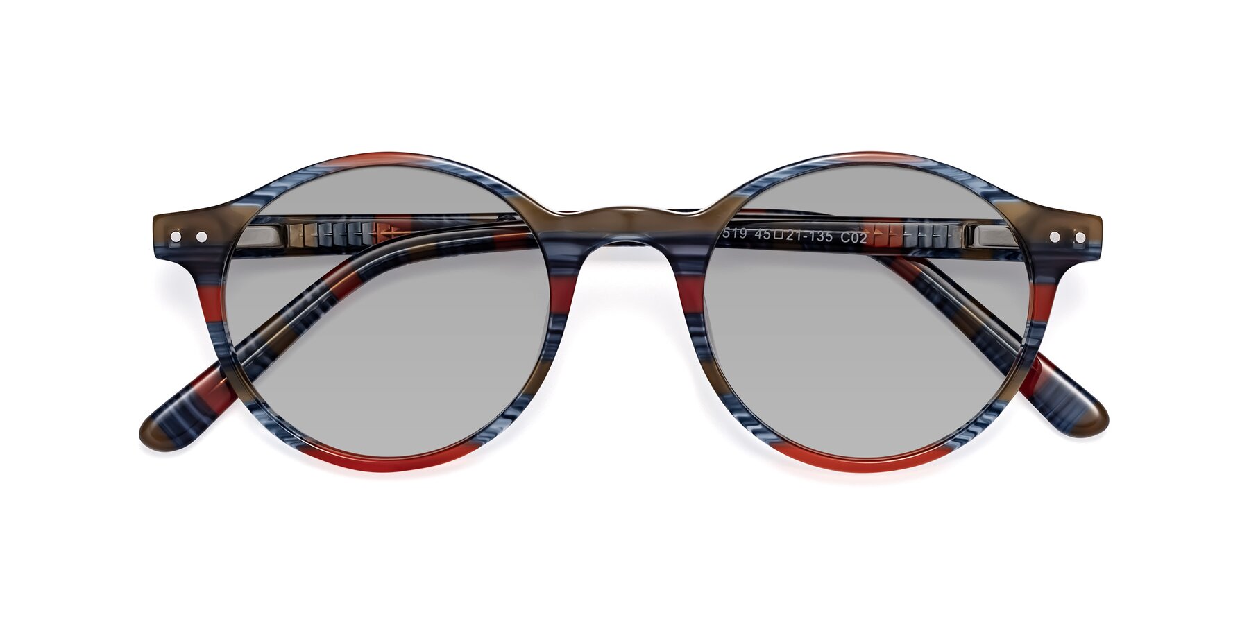 Folded Front of Jardi in Stripe Blue Red with Light Gray Tinted Lenses