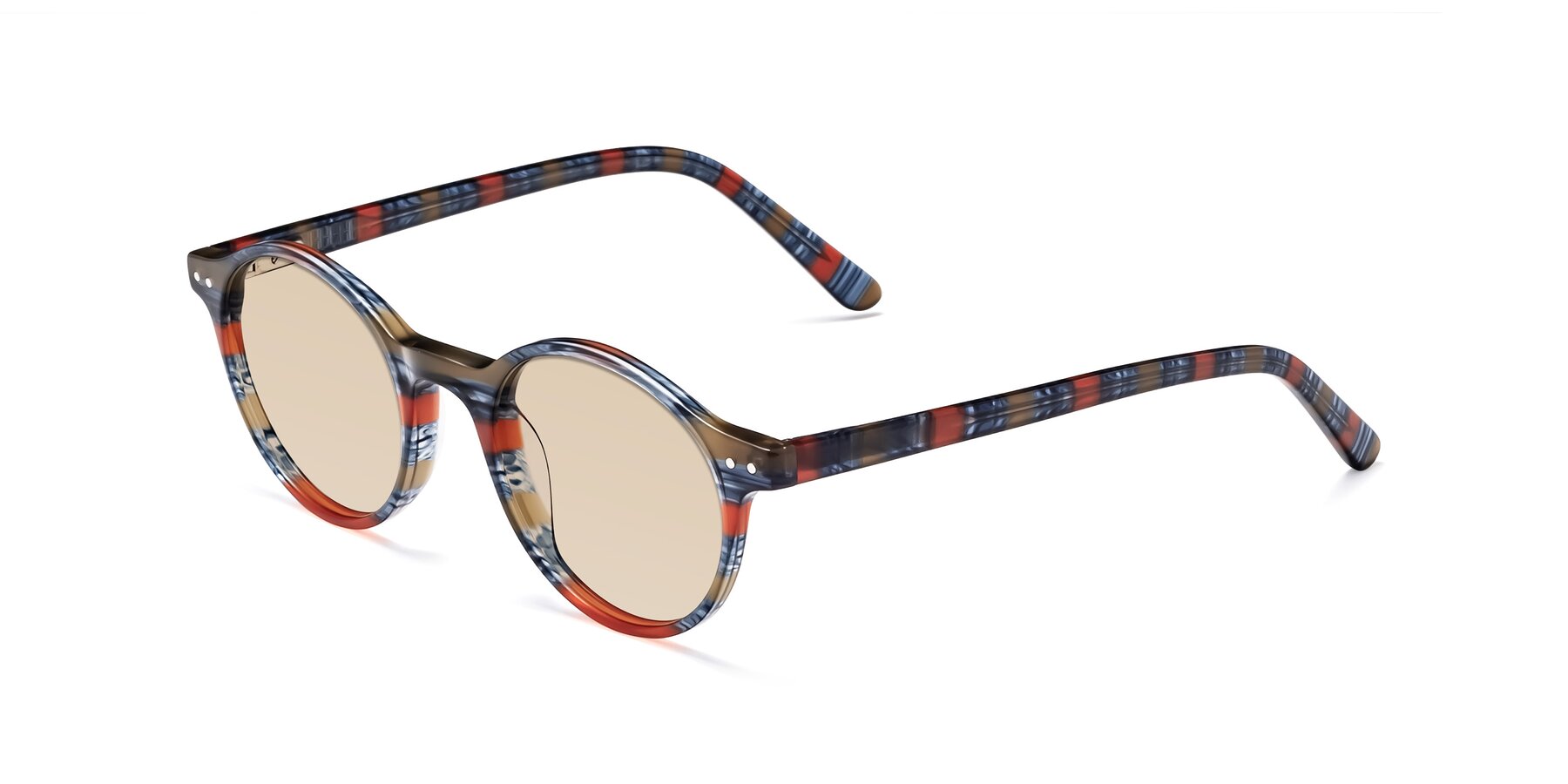 Angle of Jardi in Stripe Blue Red with Light Brown Tinted Lenses