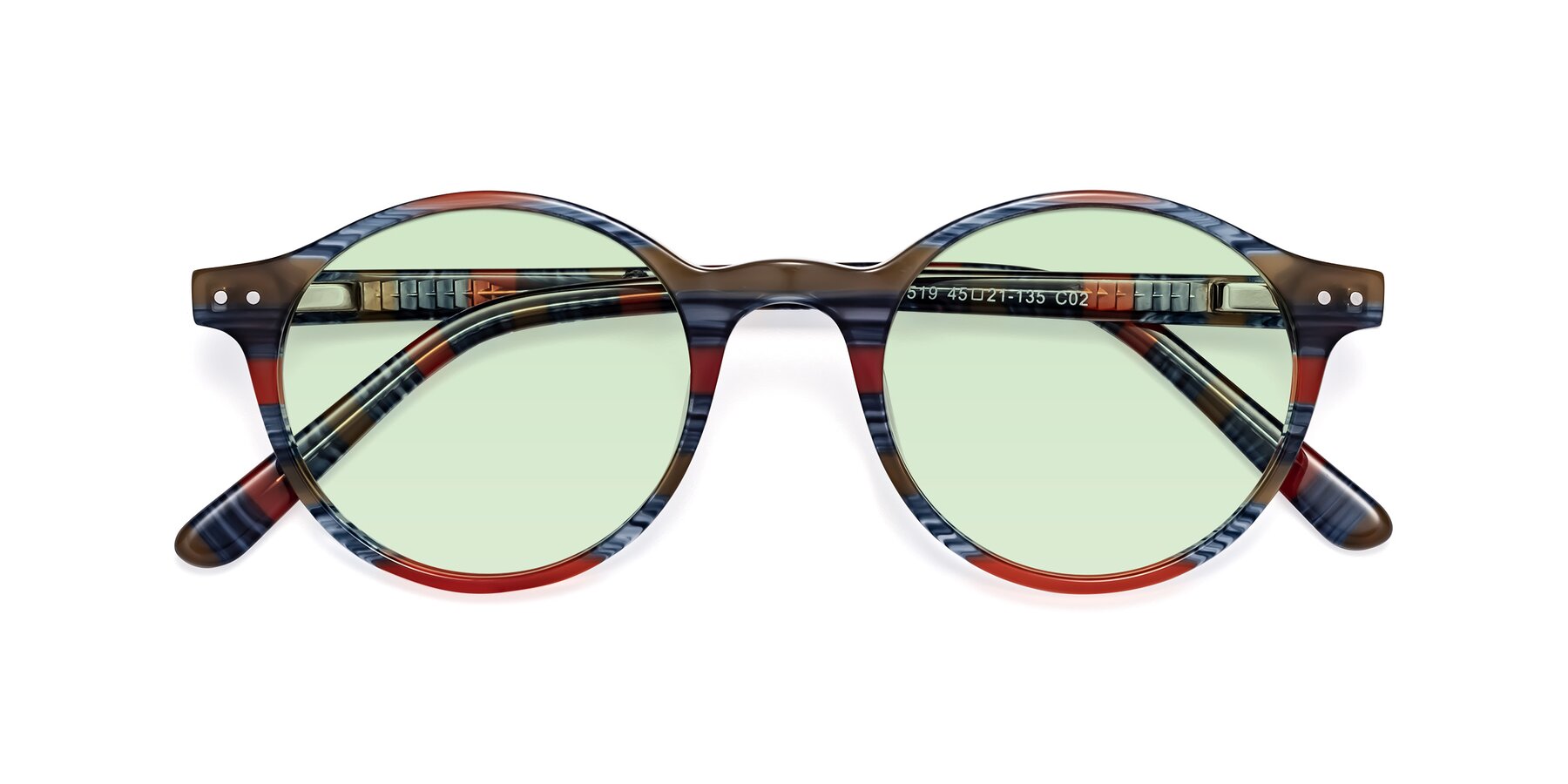 Folded Front of Jardi in Stripe Blue Red with Light Green Tinted Lenses