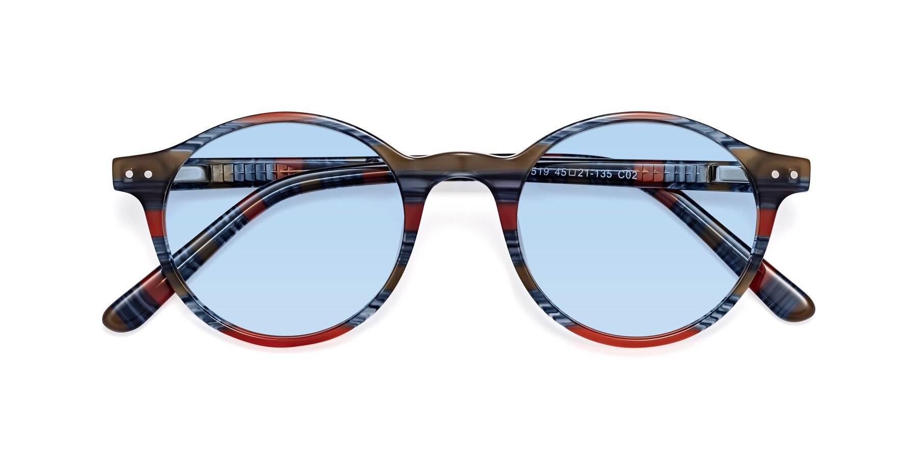 Folded Front of Jardi in Stripe Blue Red with Light Blue Tinted Lenses