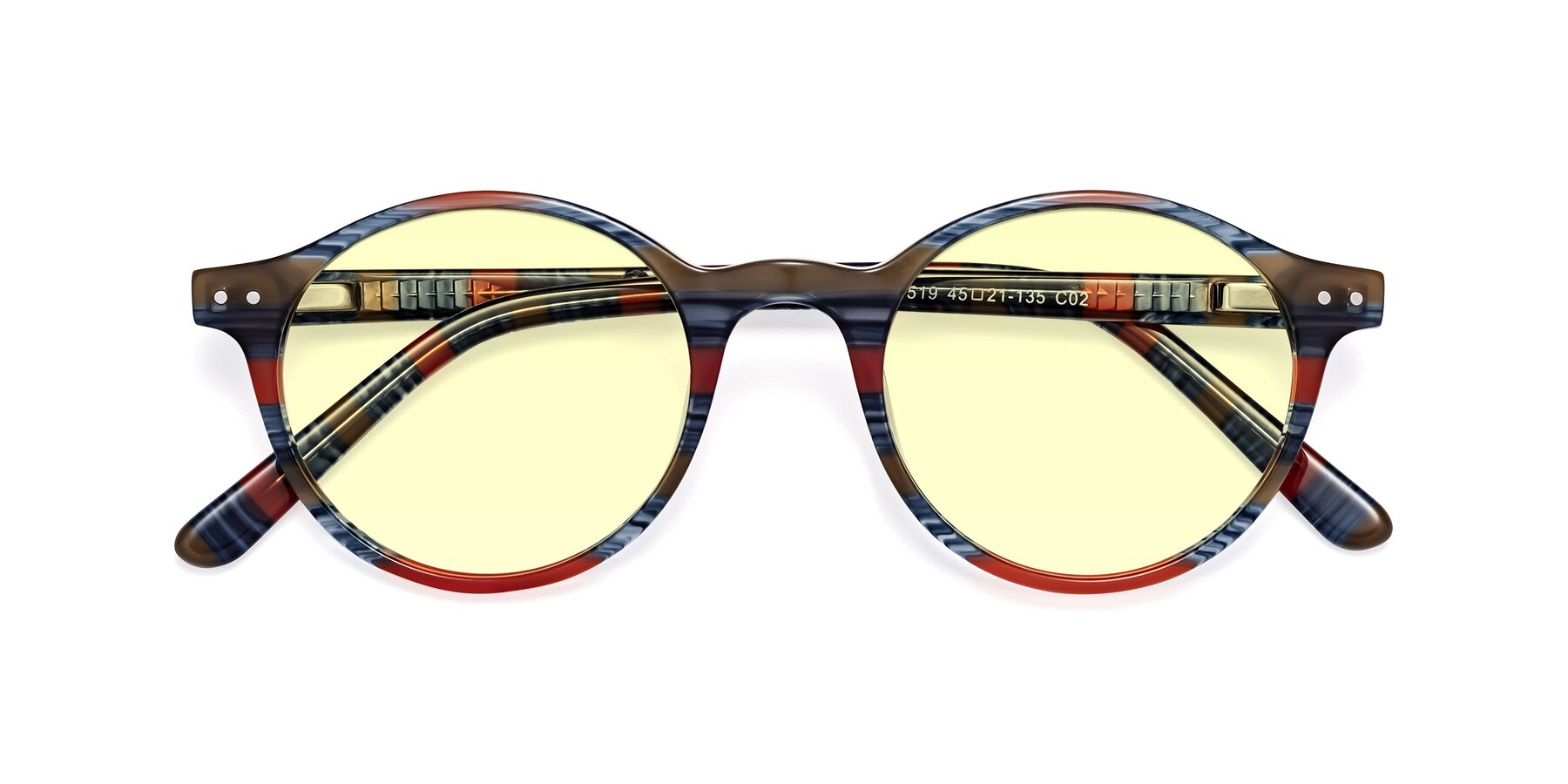 Folded Front of Jardi in Stripe Blue Red with Light Yellow Tinted Lenses