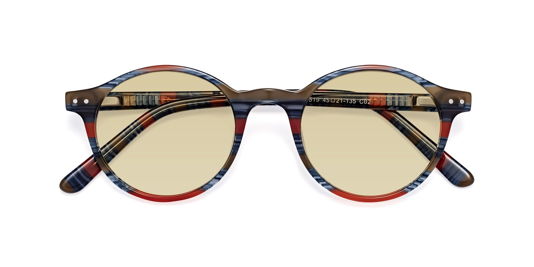 Folded Front of Jardi in Stripe Blue Red with Light Champagne Tinted Lenses