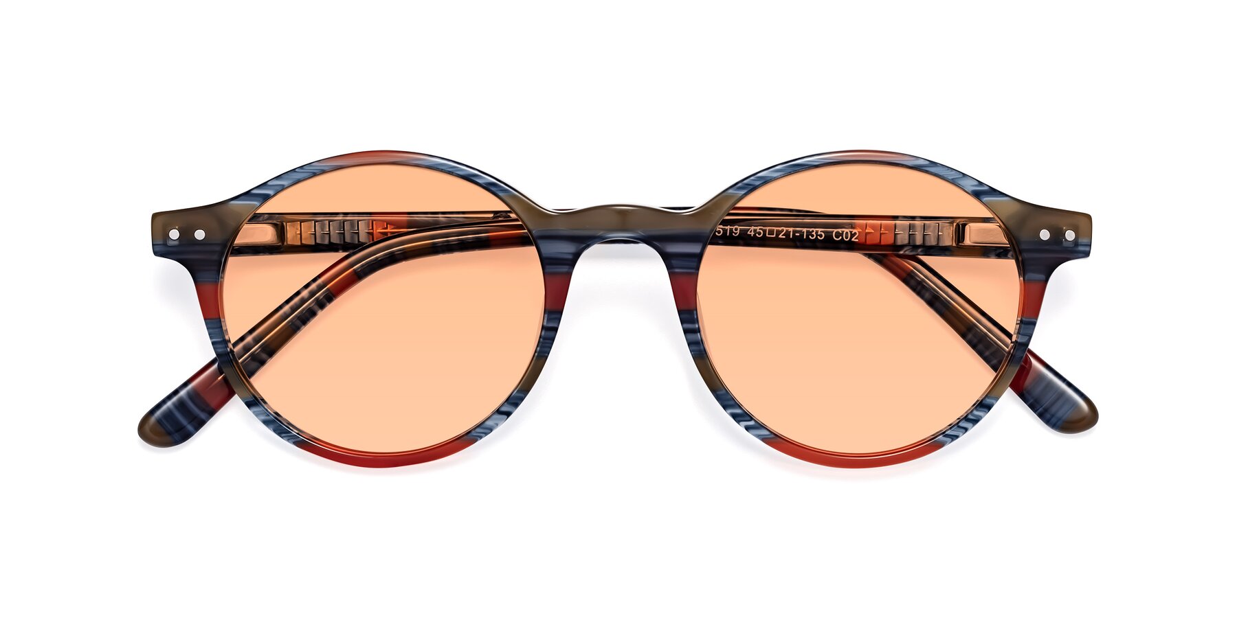 Folded Front of Jardi in Stripe Blue Red with Light Orange Tinted Lenses