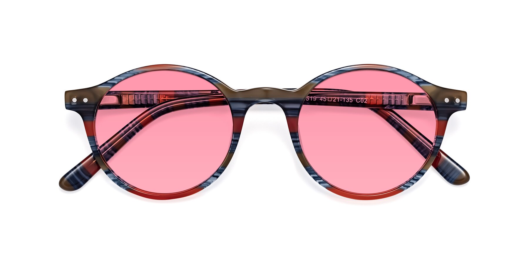 Folded Front of Jardi in Stripe Blue Red with Pink Tinted Lenses