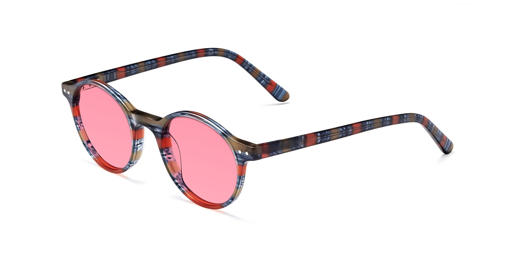 Angle of Jardi in Stripe Blue Red with Pink Tinted Lenses