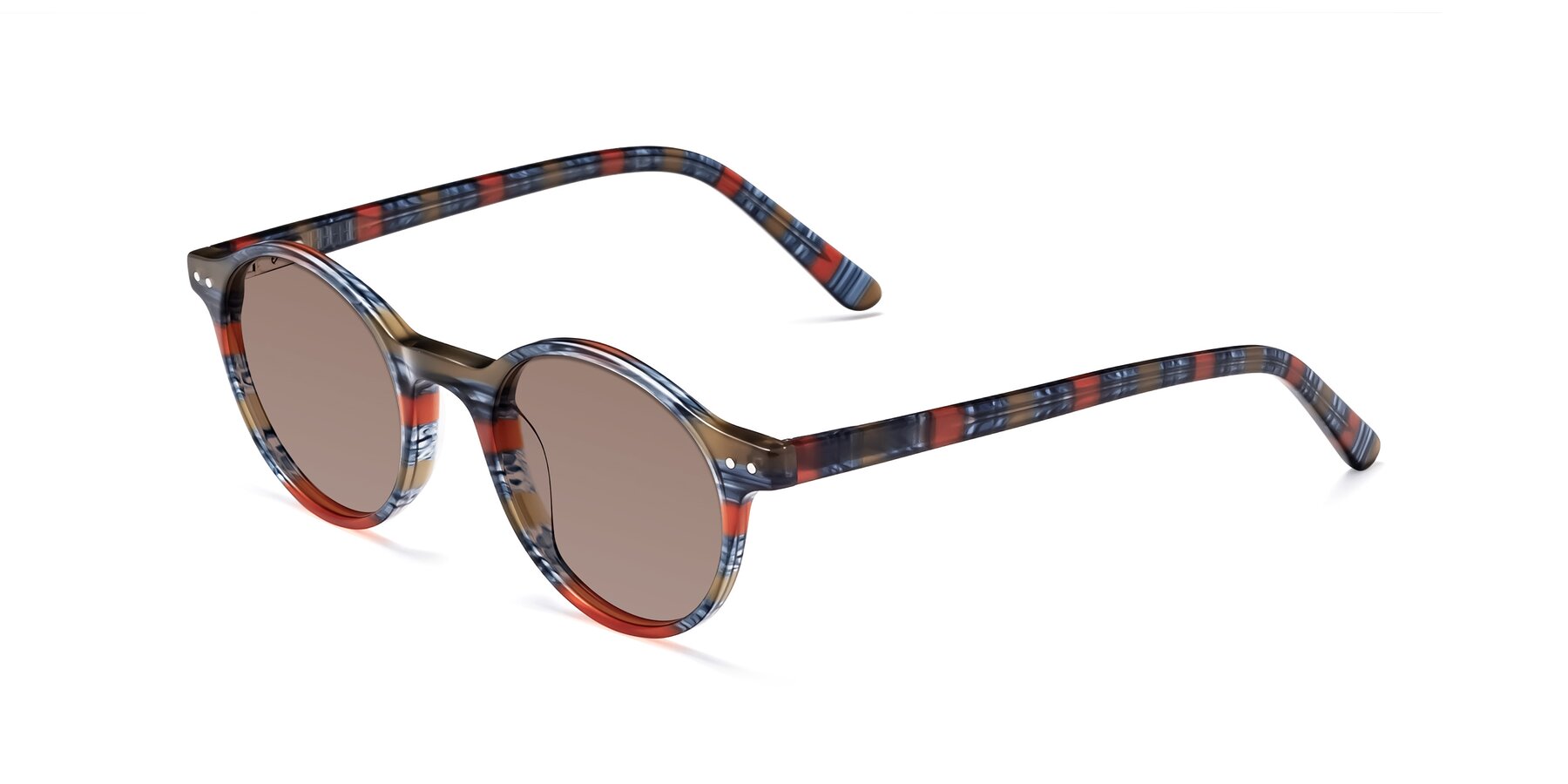Angle of Jardi in Stripe Blue Red with Medium Brown Tinted Lenses