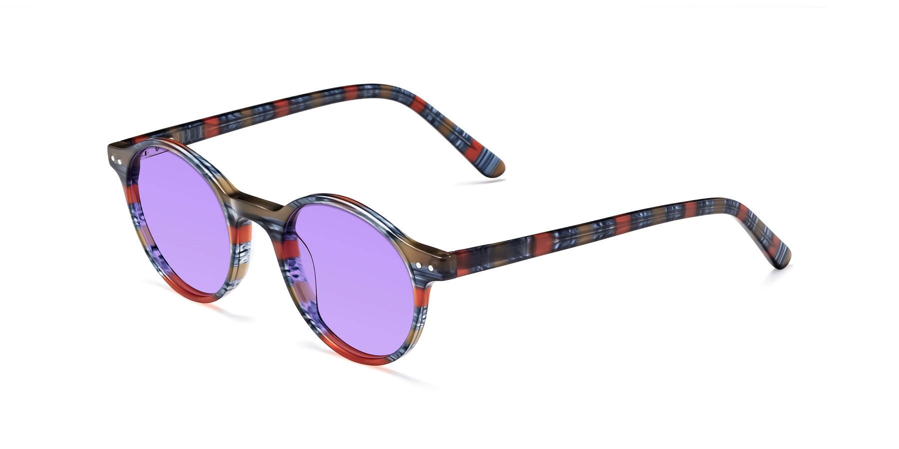 Angle of Jardi in Stripe Blue Red with Medium Purple Tinted Lenses