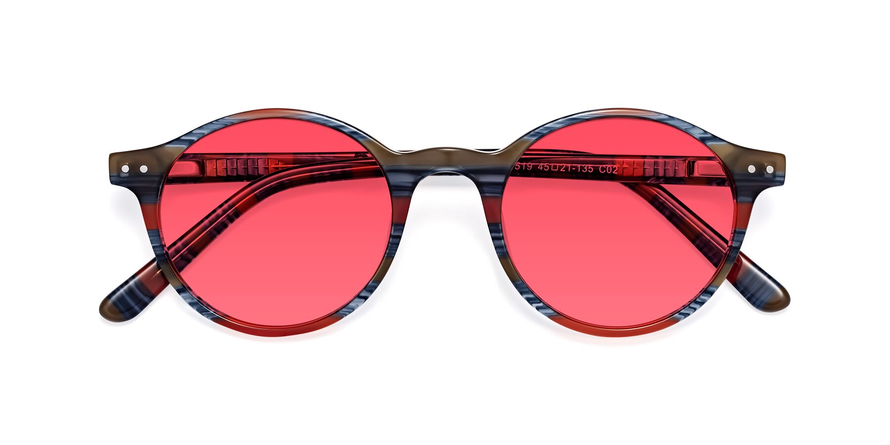 Folded Front of Jardi in Stripe Blue Red with Red Tinted Lenses