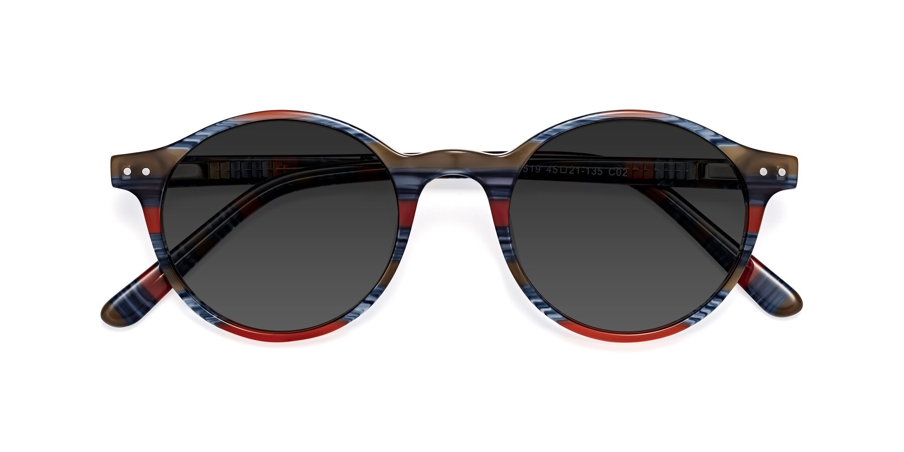 Folded Front of Jardi in Stripe Blue Red with Gray Tinted Lenses