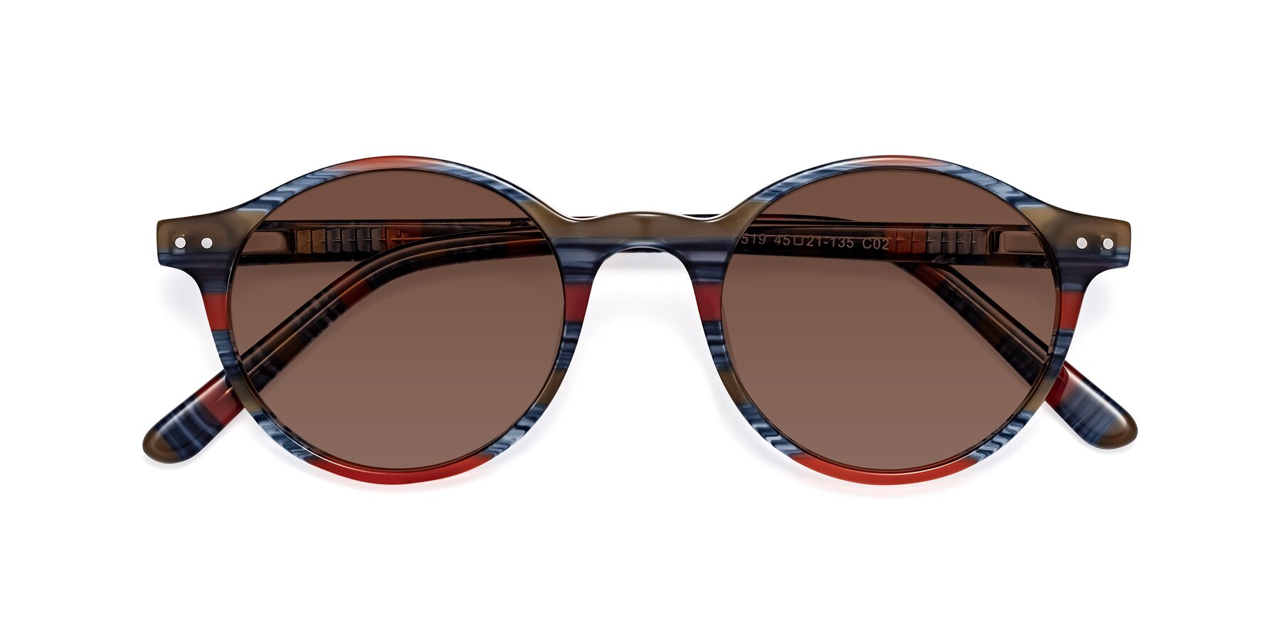 Folded Front of Jardi in Stripe Blue Red with Brown Tinted Lenses