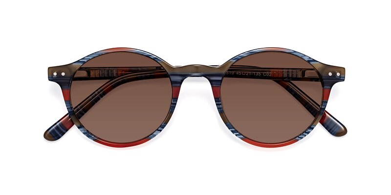 Stripe Blue Red Narrow Acetate Round Tinted Sunglasses with Brown ...