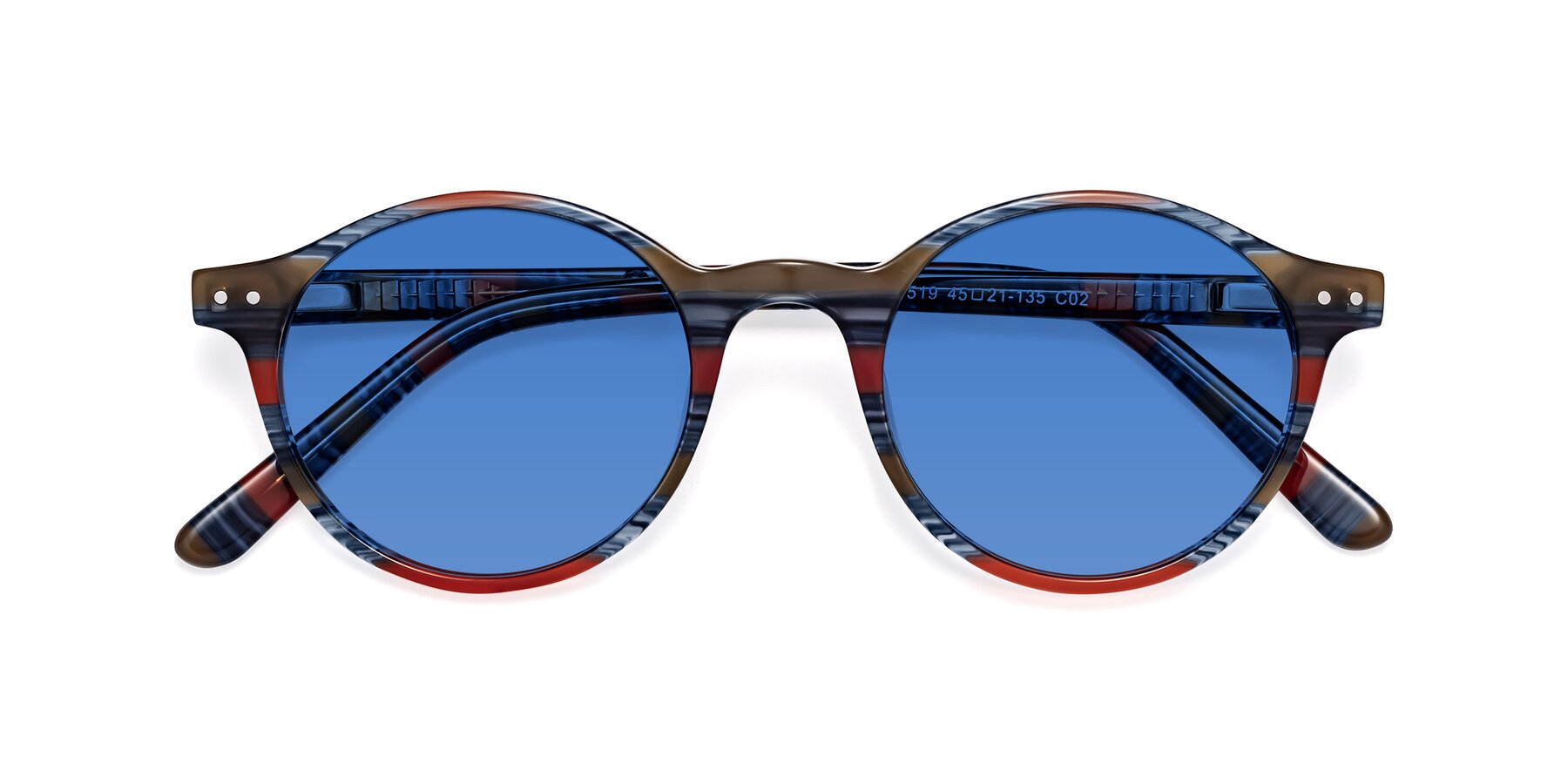 Folded Front of Jardi in Stripe Blue Red with Blue Tinted Lenses