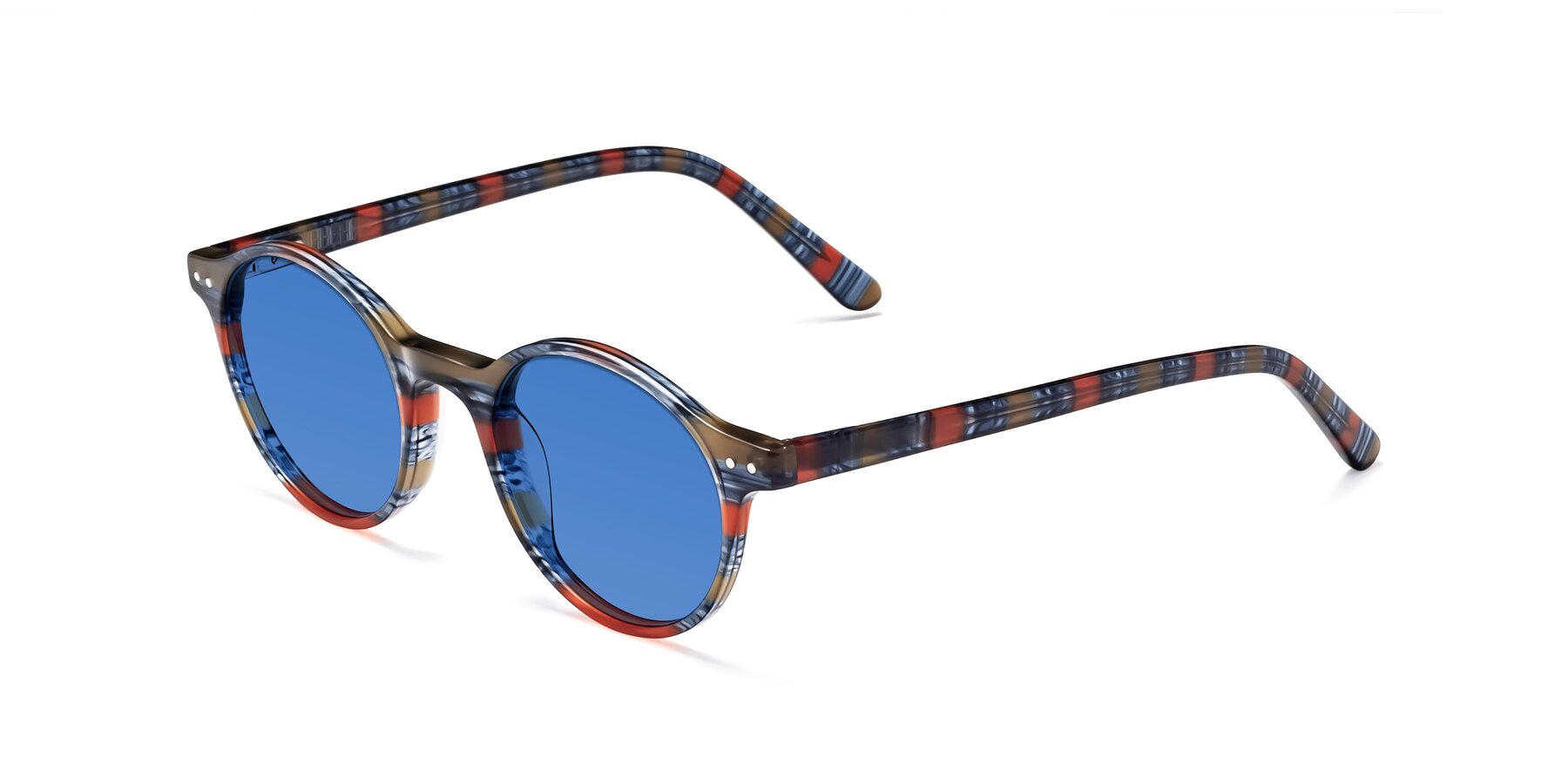 Angle of Jardi in Stripe Blue Red with Blue Tinted Lenses