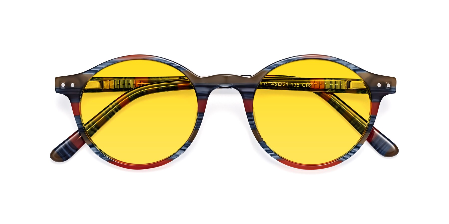 Folded Front of Jardi in Stripe Blue Red with Yellow Tinted Lenses