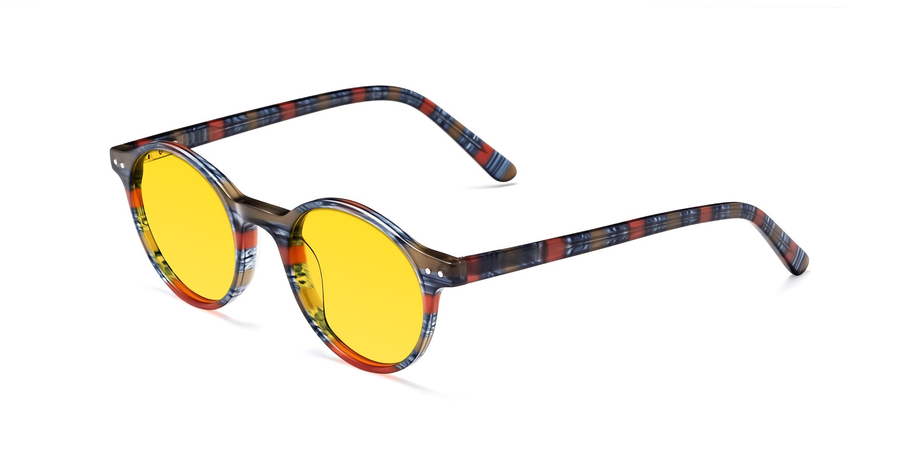 Angle of Jardi in Stripe Blue Red with Yellow Tinted Lenses