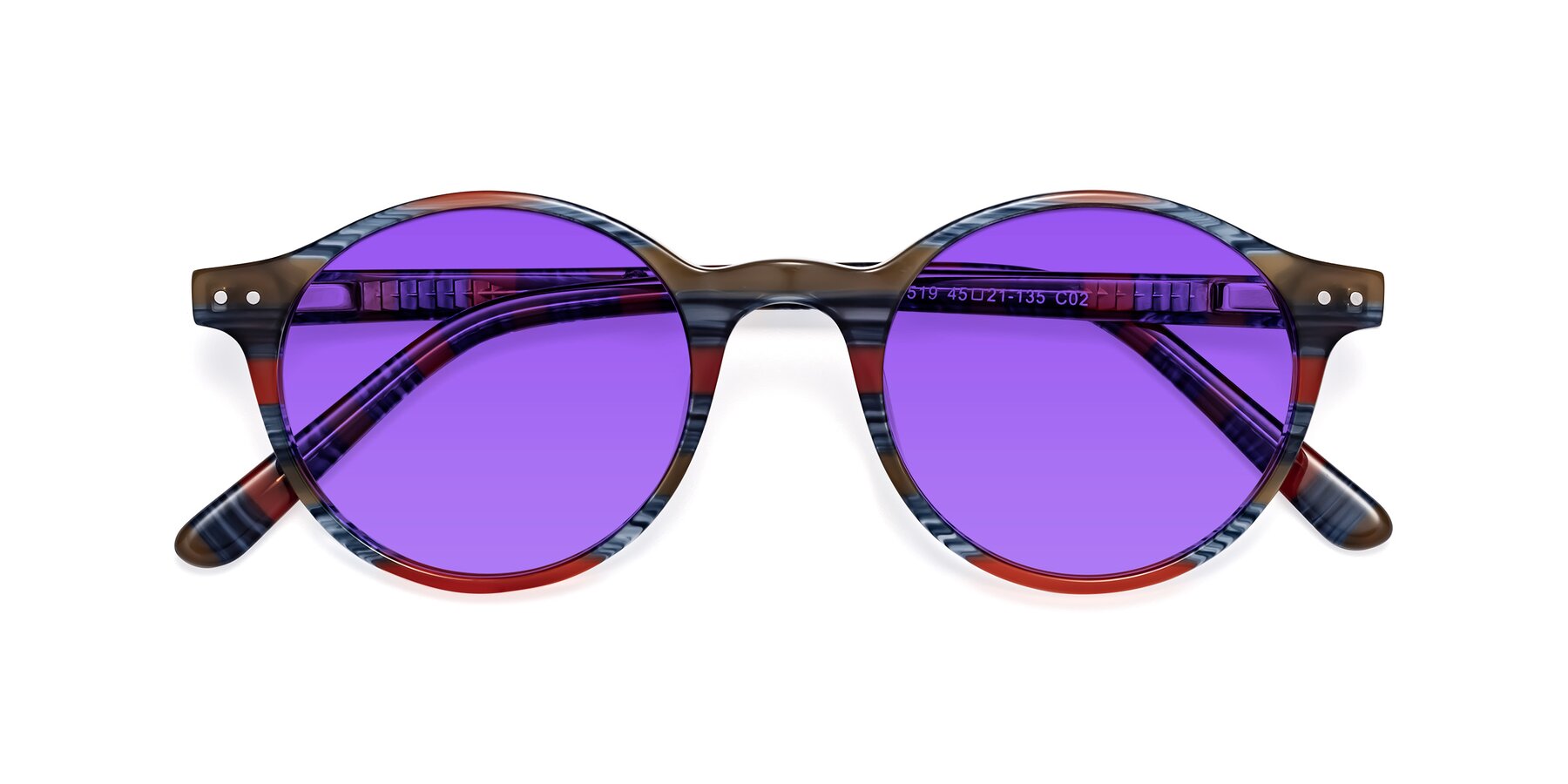 Folded Front of Jardi in Stripe Blue Red with Purple Tinted Lenses