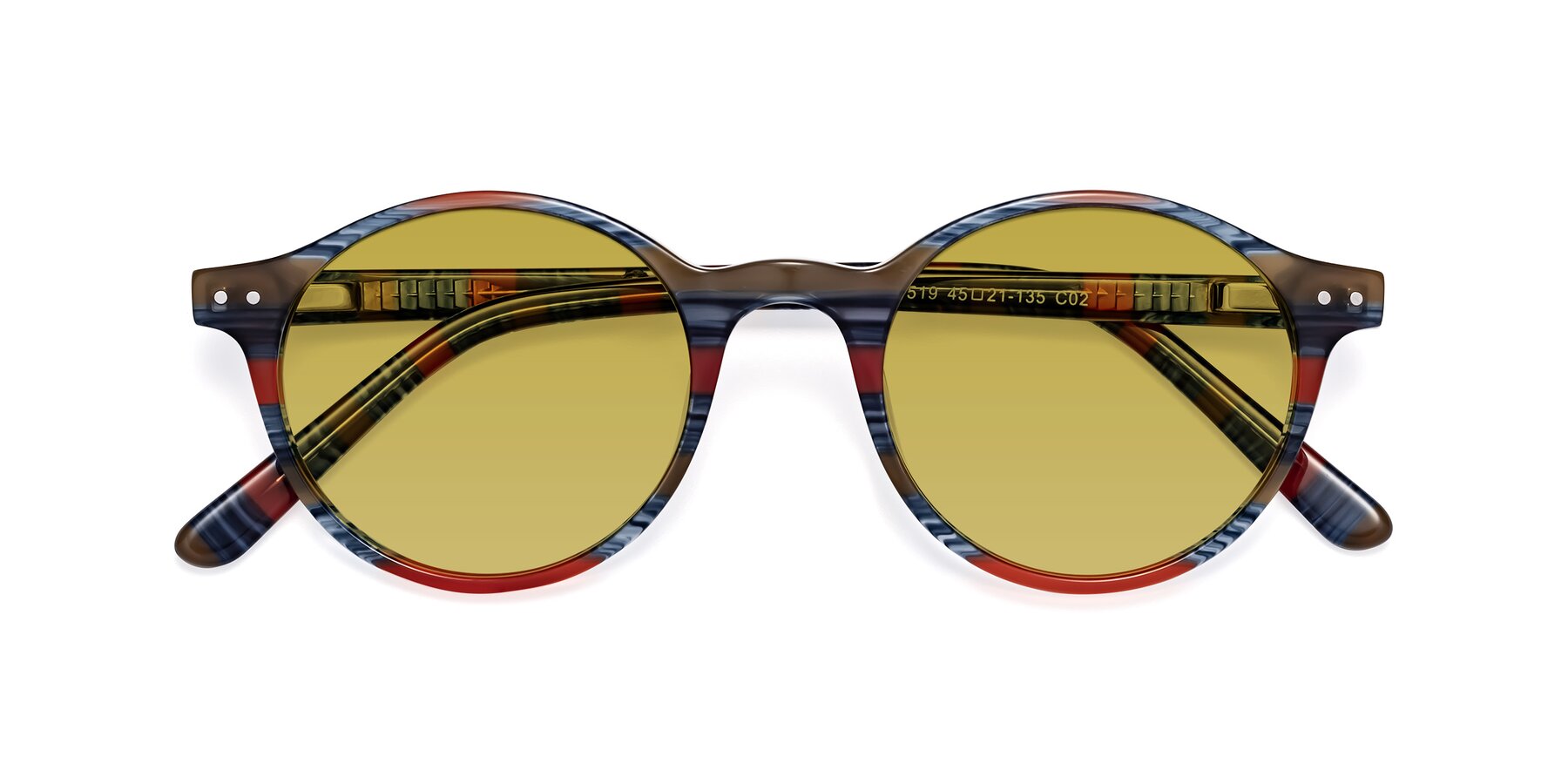 Folded Front of Jardi in Stripe Blue Red with Champagne Tinted Lenses