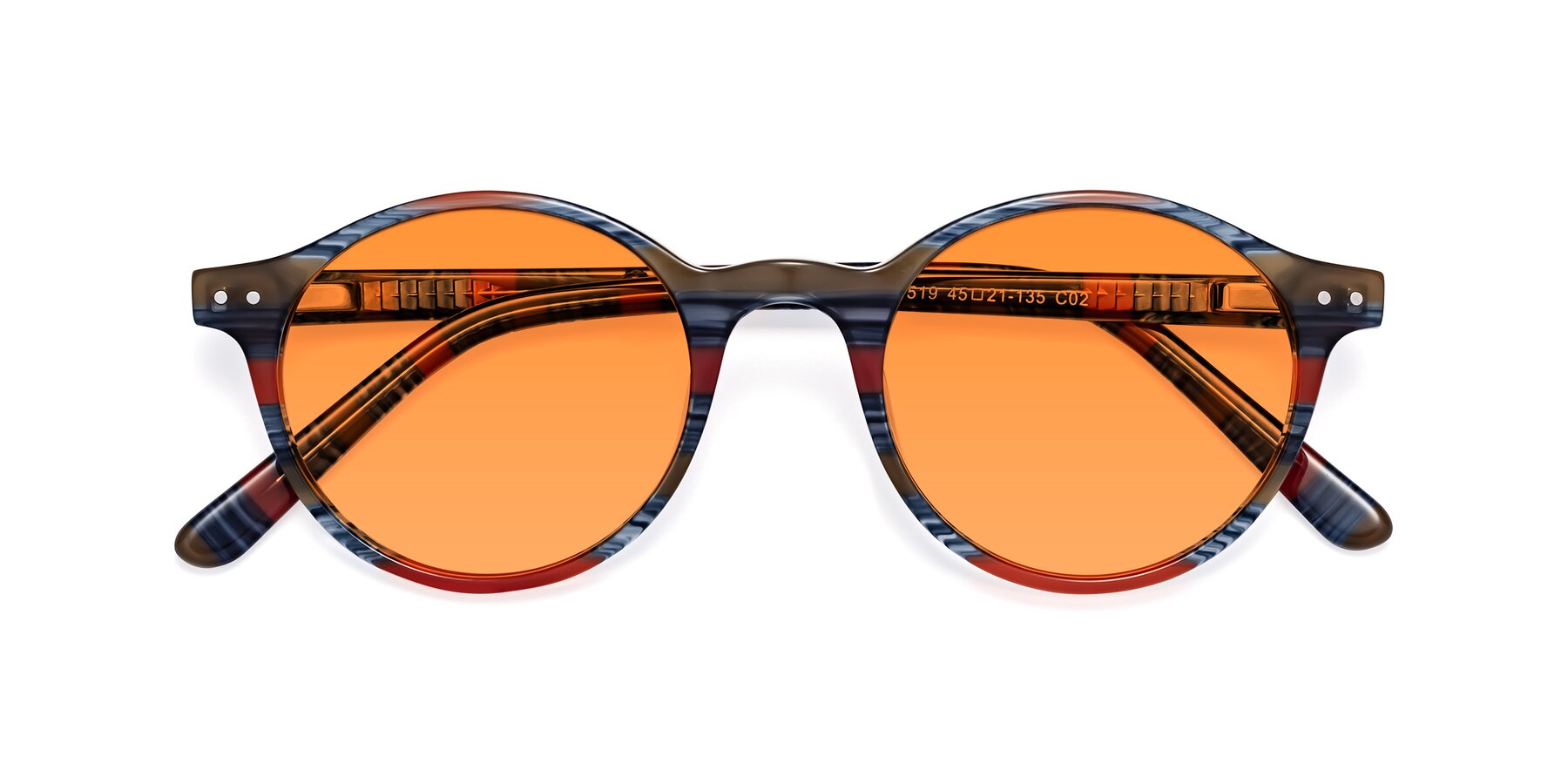 Folded Front of Jardi in Stripe Blue Red with Orange Tinted Lenses
