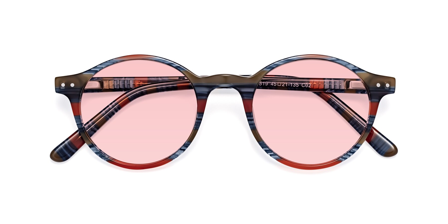 Folded Front of Jardi in Stripe Blue Red with Light Garnet Tinted Lenses