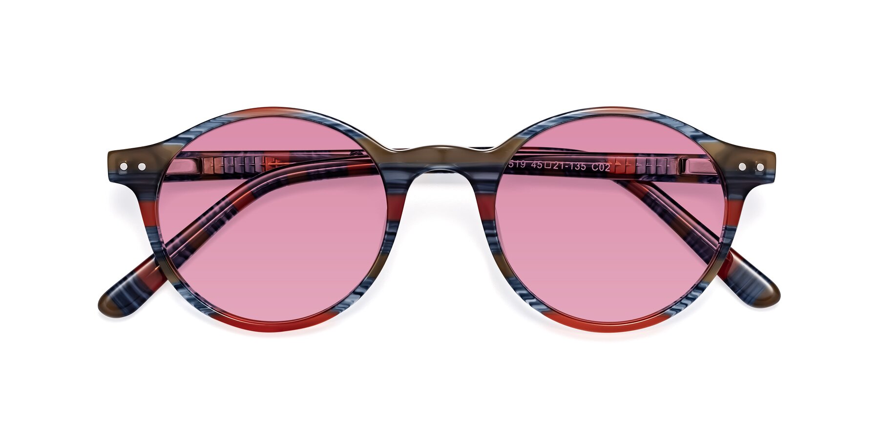 Folded Front of Jardi in Stripe Blue Red with Medium Wine Tinted Lenses