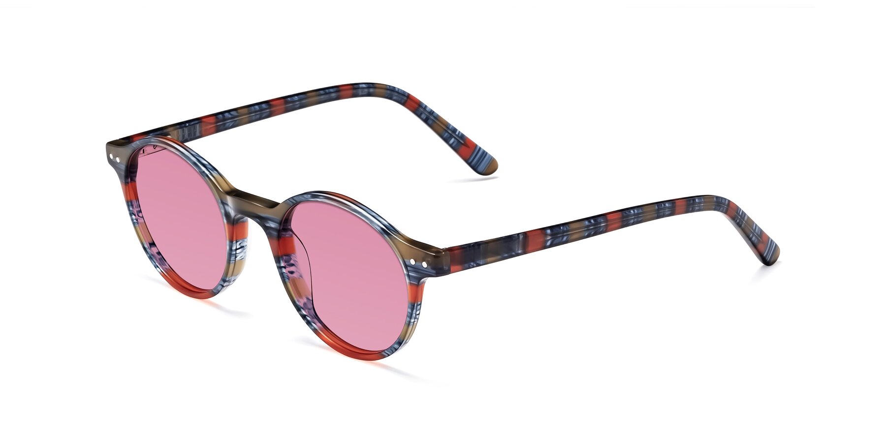 Angle of Jardi in Stripe Blue Red with Medium Wine Tinted Lenses